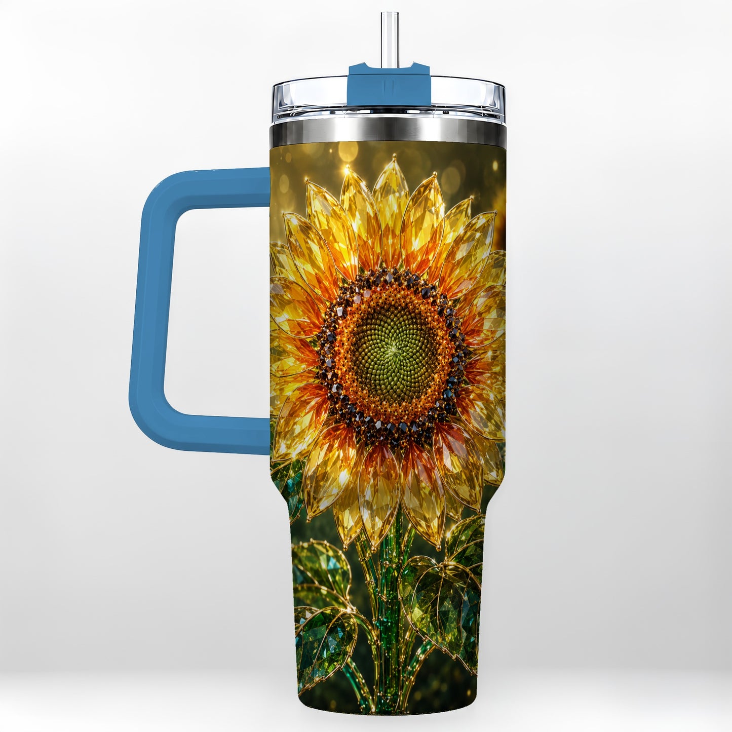 #pl[40oz|Blue] Radiant Sunflower 40oz Tumbler with Handle, Floral Travel Cup
