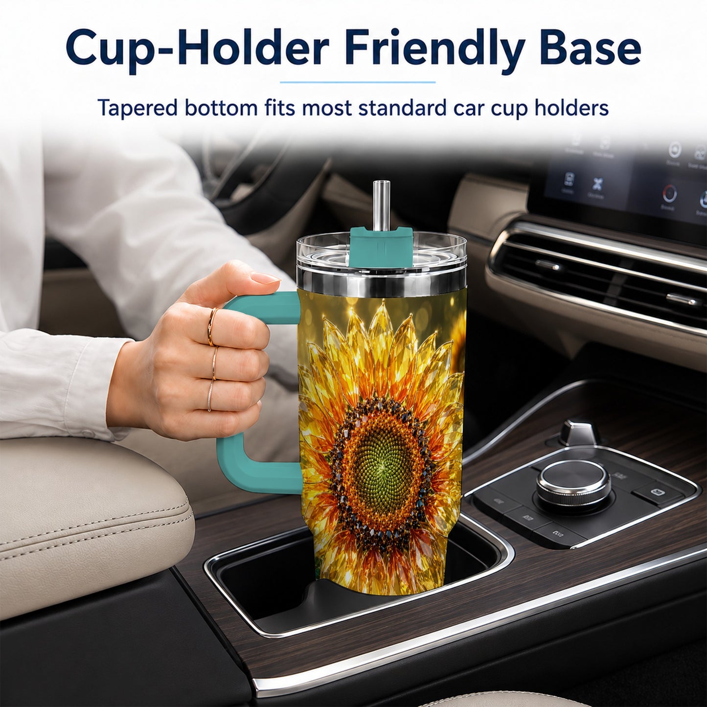 #pl[40oz|Green] Radiant Sunflower 40oz Tumbler with Handle, Floral Travel Cup
