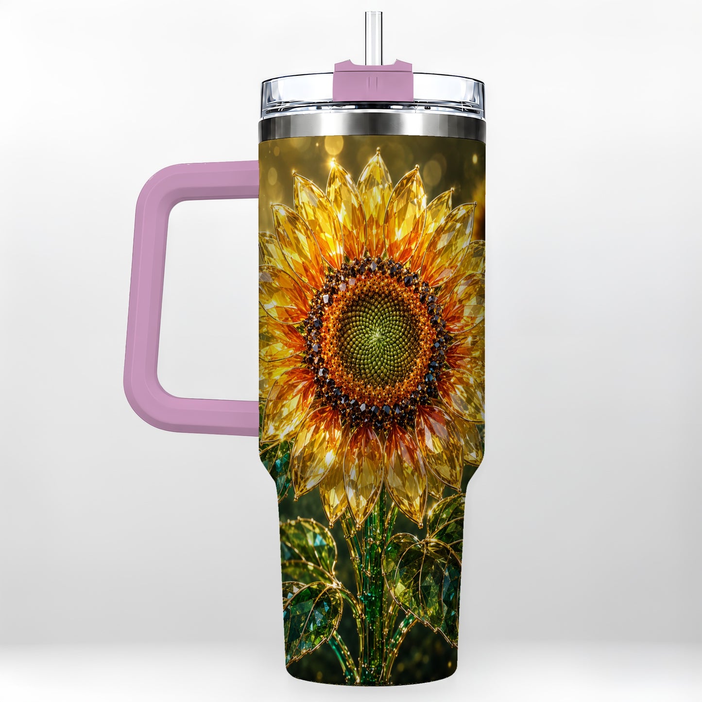 #pl[40oz|Pink] Radiant Sunflower 40oz Tumbler with Handle, Floral Travel Cup