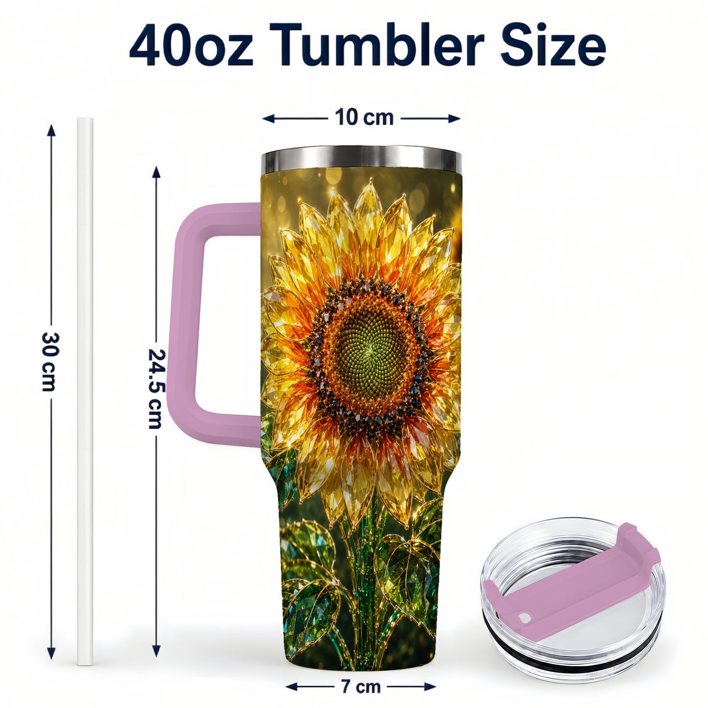 #pl[40oz|Pink] Radiant Sunflower 40oz Tumbler with Handle, Floral Travel Cup