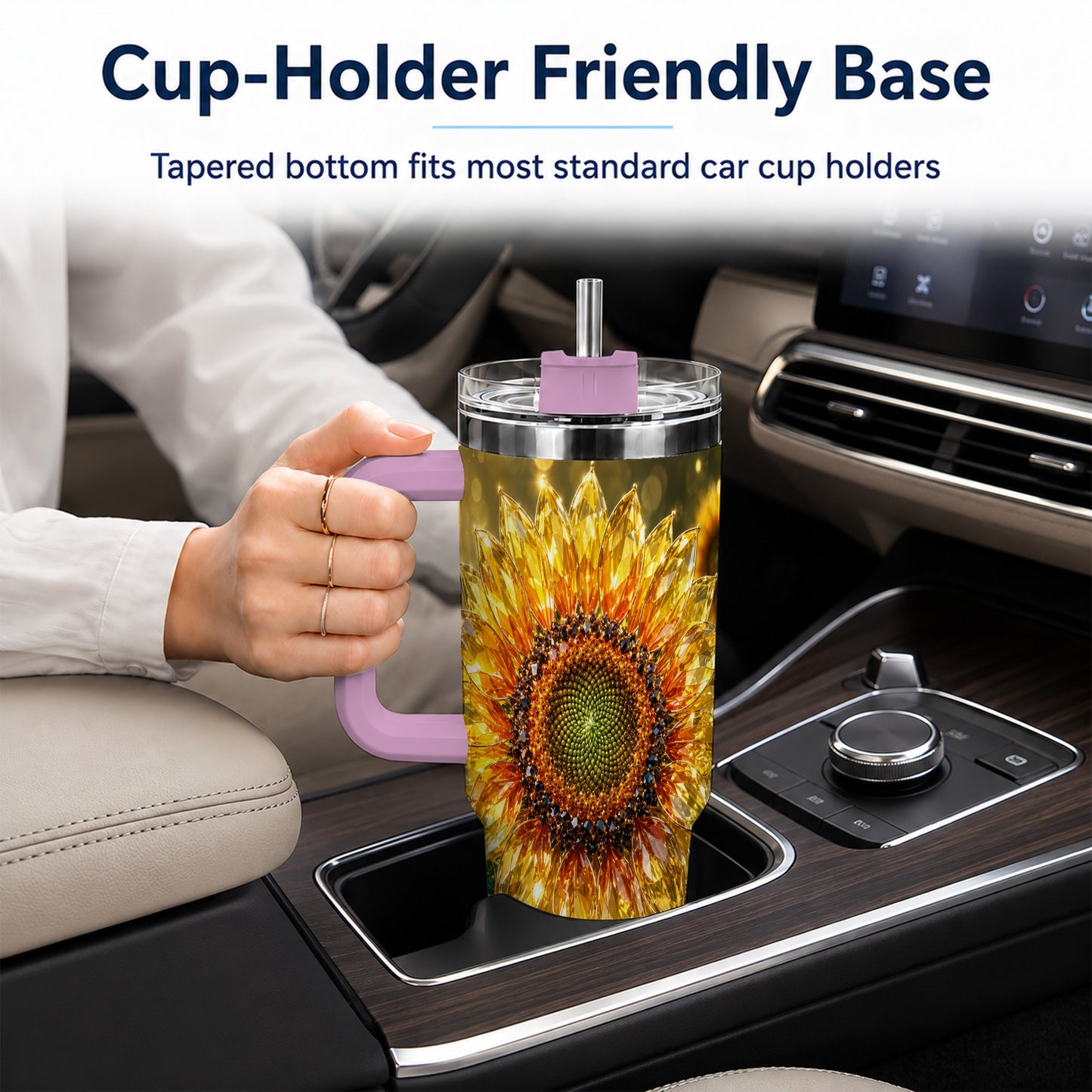 #pl[40oz|Pink] Radiant Sunflower 40oz Tumbler with Handle, Floral Travel Cup