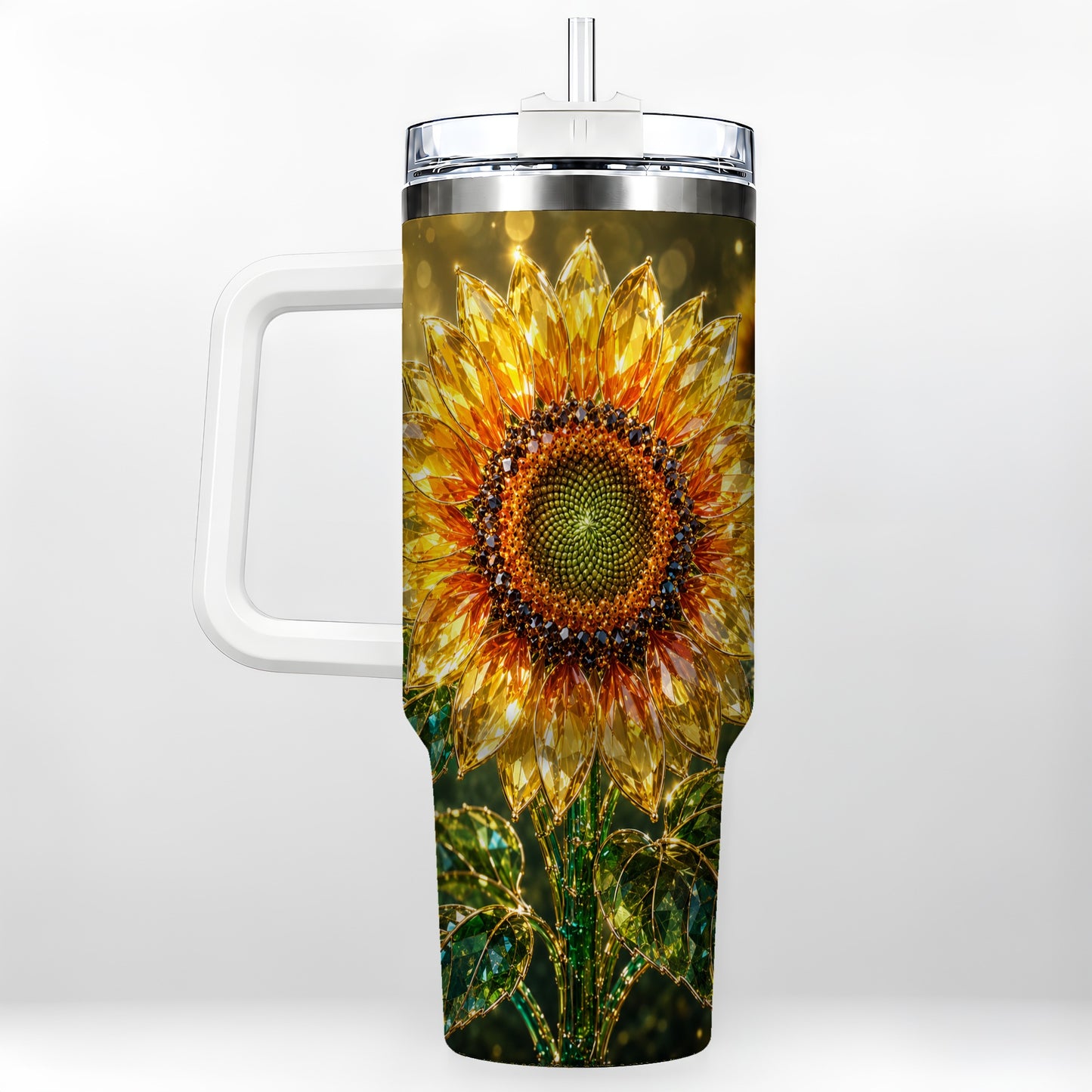 #pl[40oz|White] Radiant Sunflower 40oz Tumbler with Handle, Floral Travel Cup