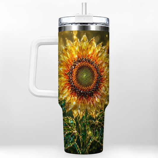 #pl[40oz|White] Radiant Sunflower 40oz Tumbler with Handle, Floral Travel Cup