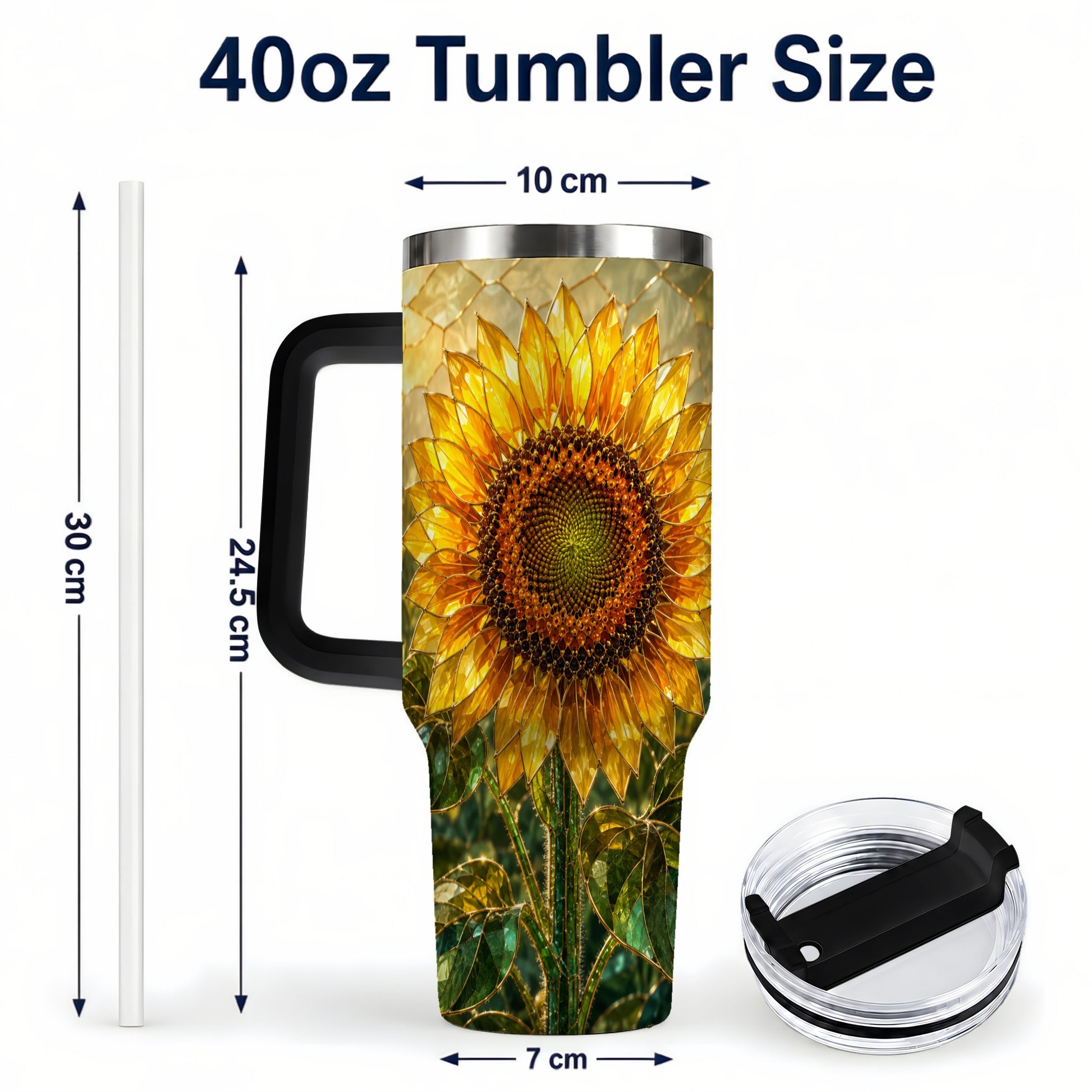 #pl[40oz|Black] Golden Sunflower 40oz Tumbler with Handle, Floral Travel Cup