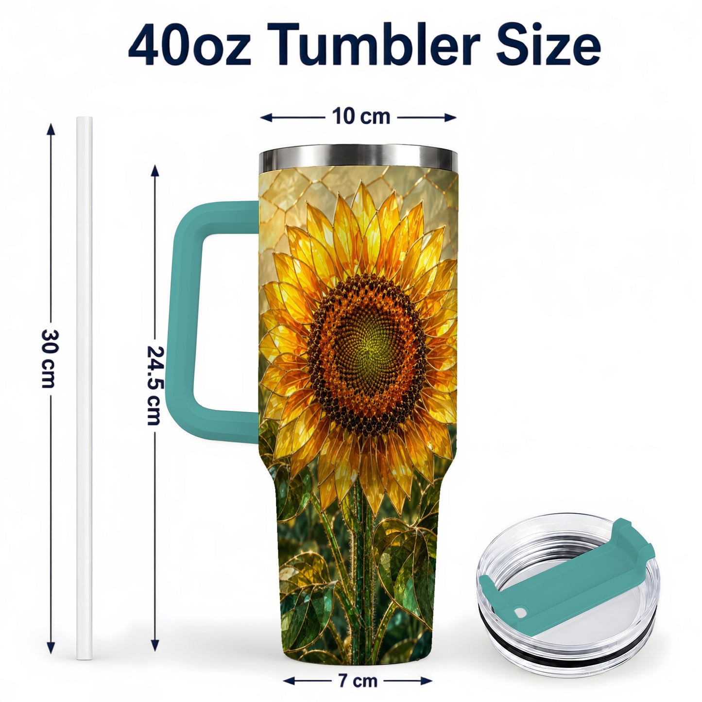 #pl[40oz|Green] Golden Sunflower 40oz Tumbler with Handle, Floral Travel Cup