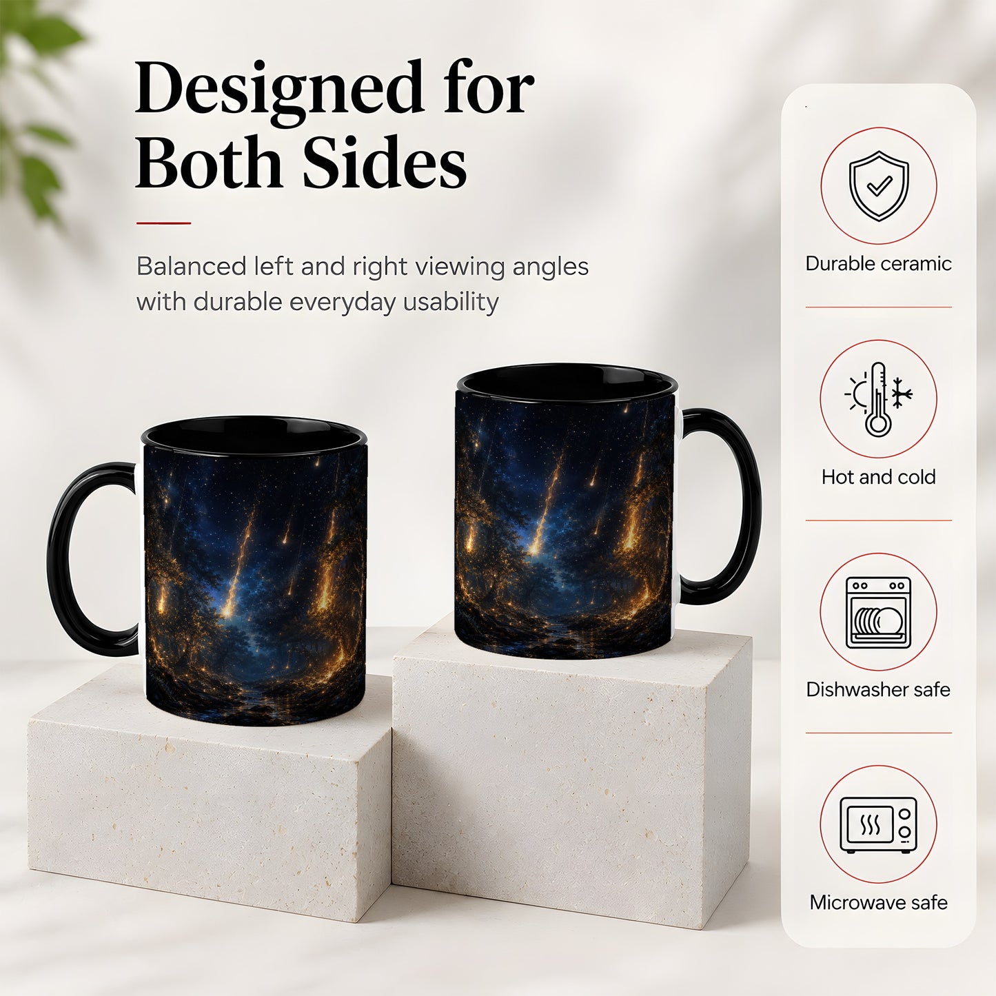 #pl[11oz|Black] Meteor Shower Forest Ceramic Mug, Celestial Night Art