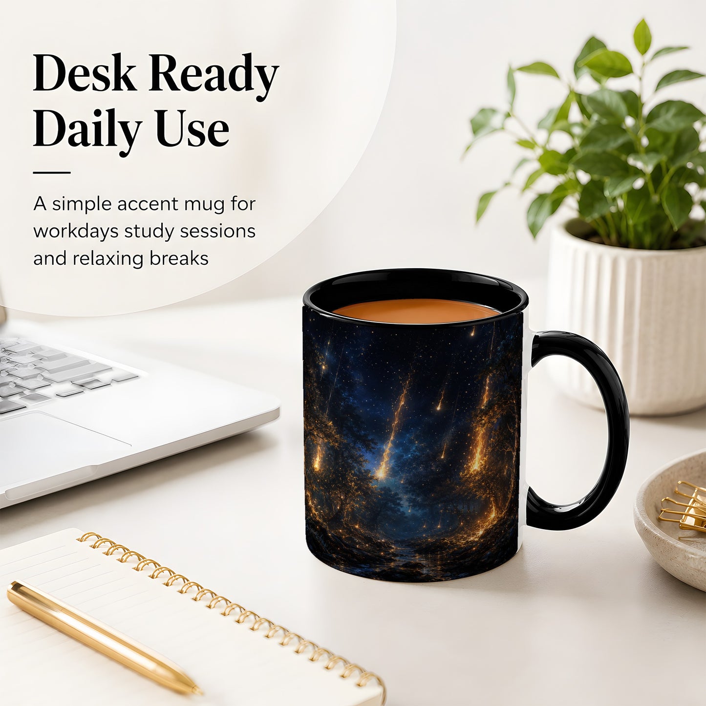 #pl[11oz|Black] Meteor Shower Forest Ceramic Mug, Celestial Night Art