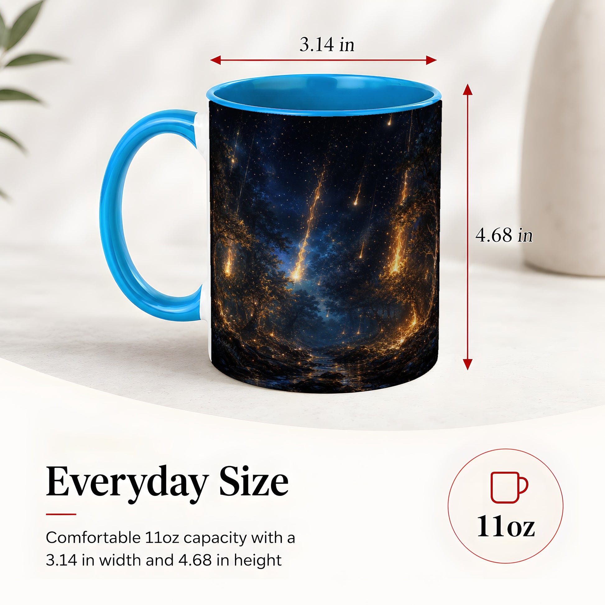 #pl[11oz|Blue] Meteor Shower Forest Ceramic Mug, Celestial Night Art