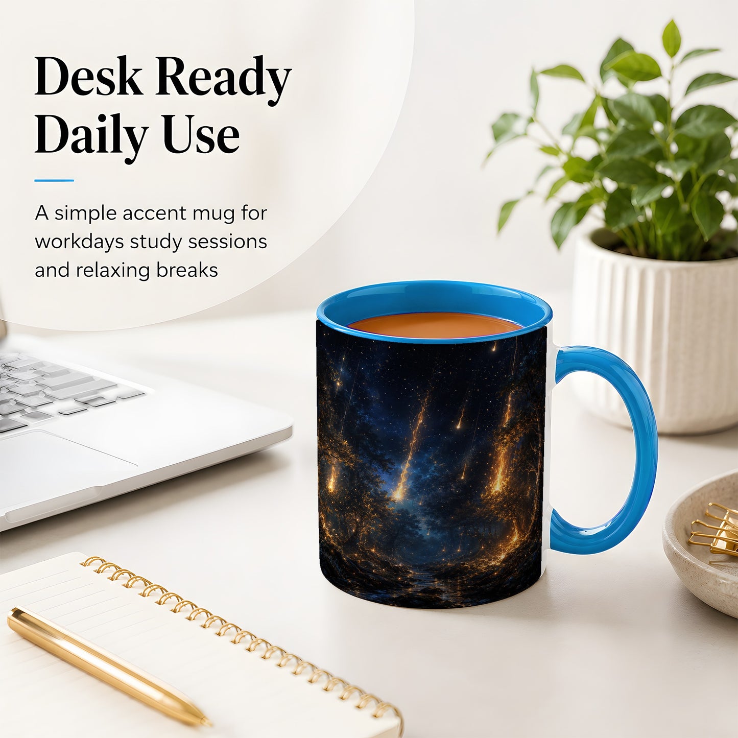 #pl[11oz|Blue] Meteor Shower Forest Ceramic Mug, Celestial Night Art
