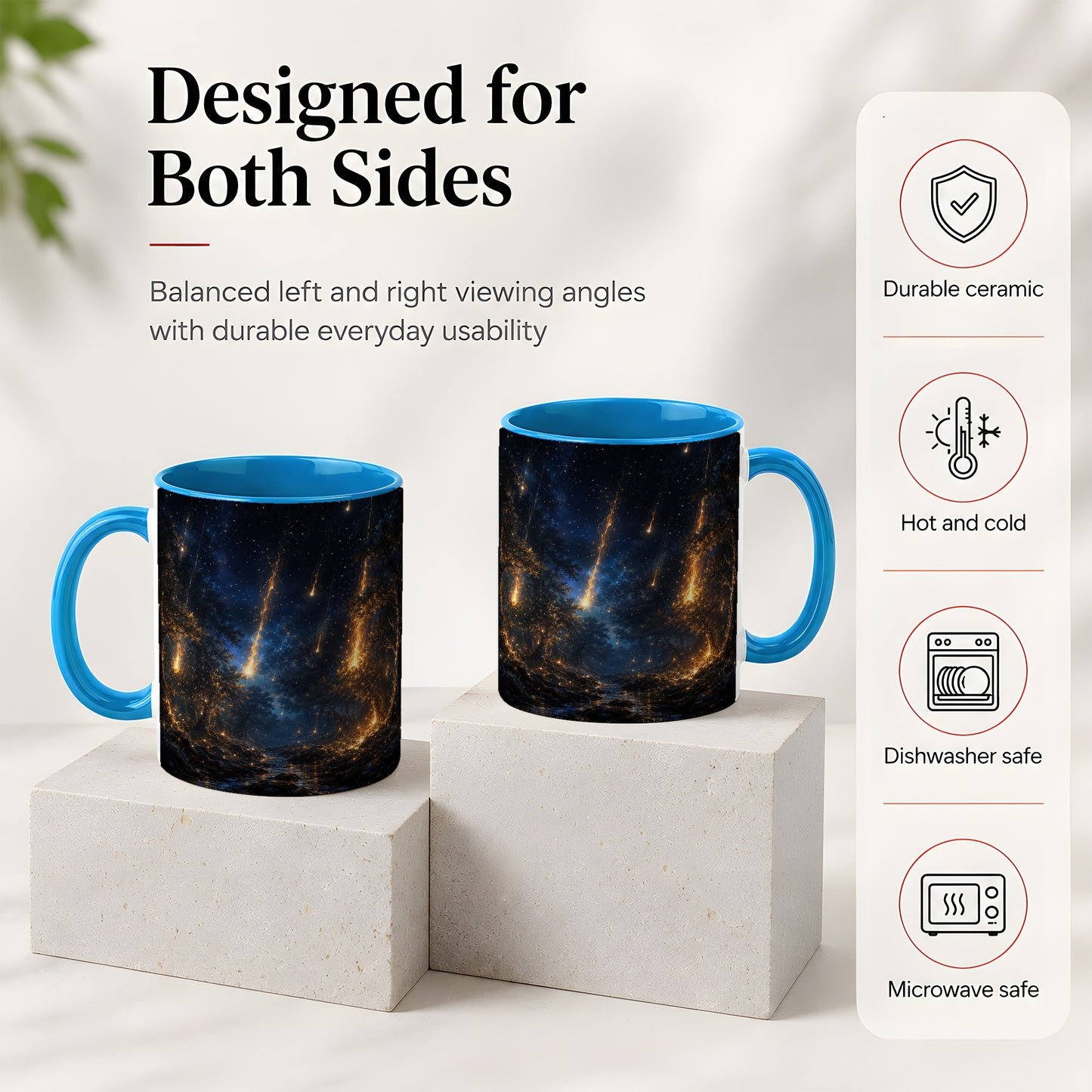 #pl[11oz|Blue] Meteor Shower Forest Ceramic Mug, Celestial Night Art