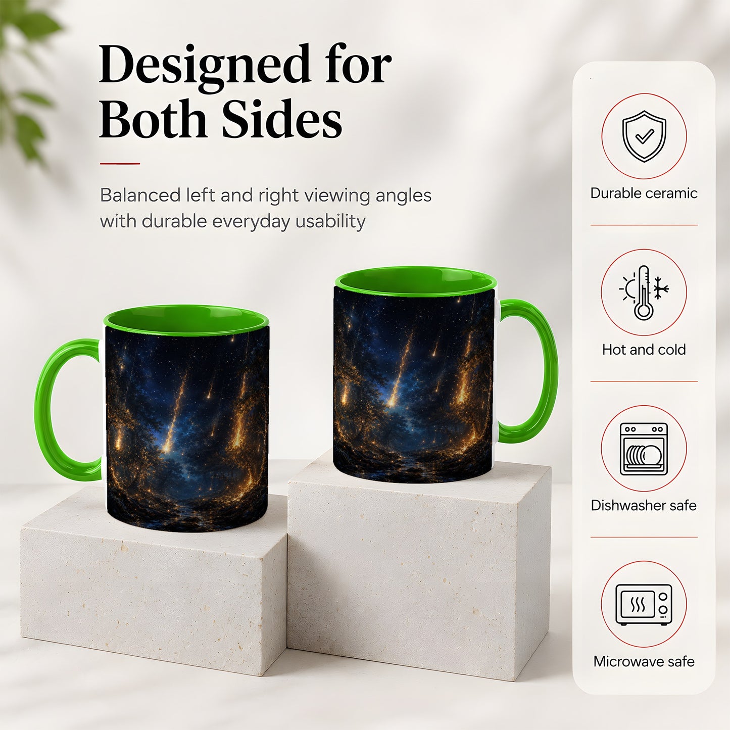 #pl[11oz|Green] Meteor Shower Forest Ceramic Mug, Celestial Night Art