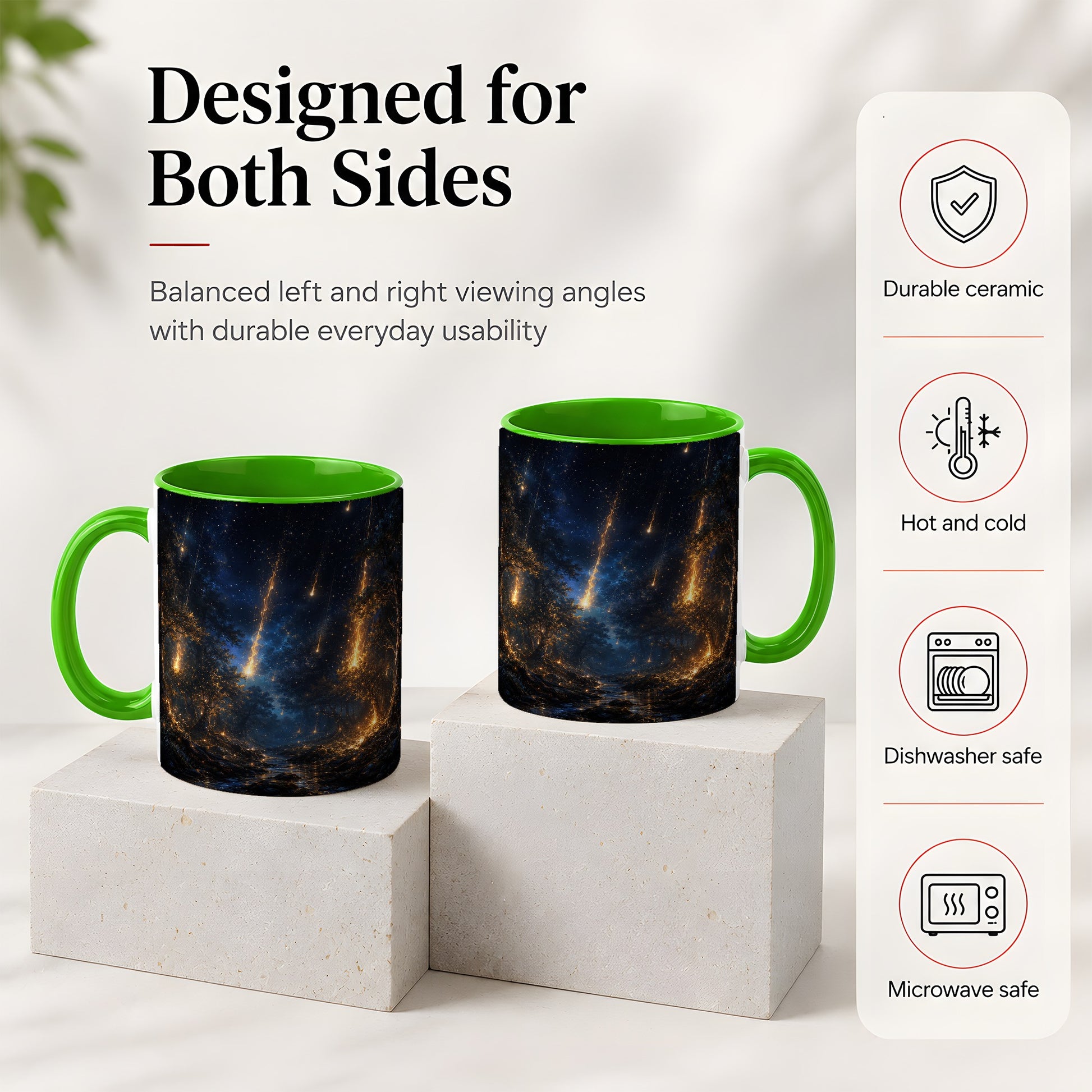#pl[11oz|Green] Meteor Shower Forest Ceramic Mug, Celestial Night Art