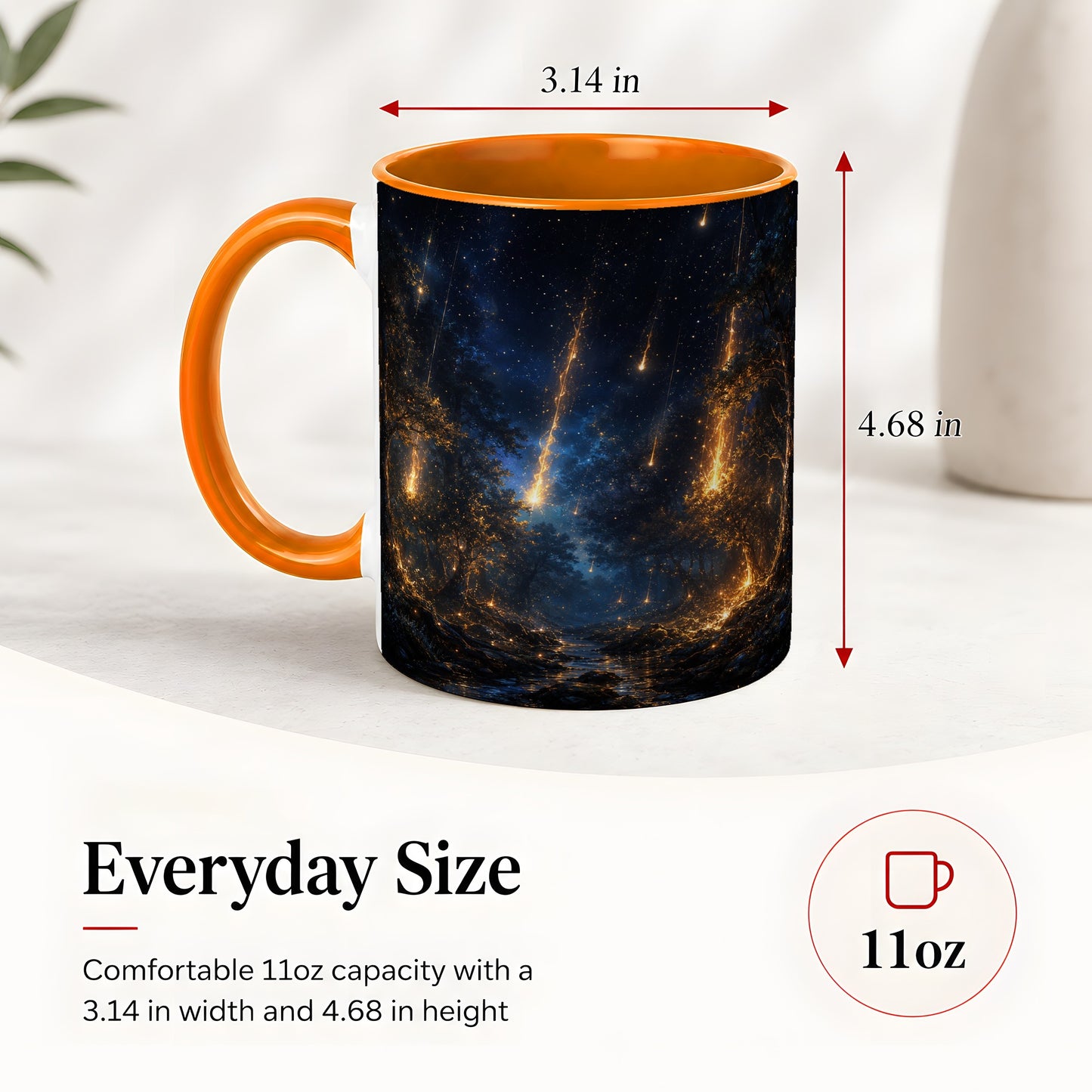 #pl[11oz|Orange] Meteor Shower Forest Ceramic Mug, Celestial Night Art