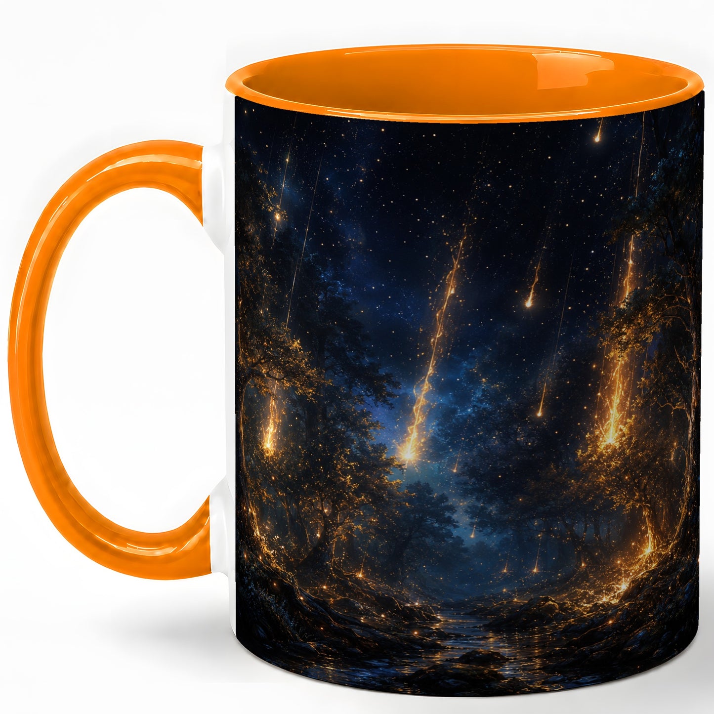 #pl[11oz|Orange] Meteor Shower Forest Ceramic Mug, Celestial Night Art