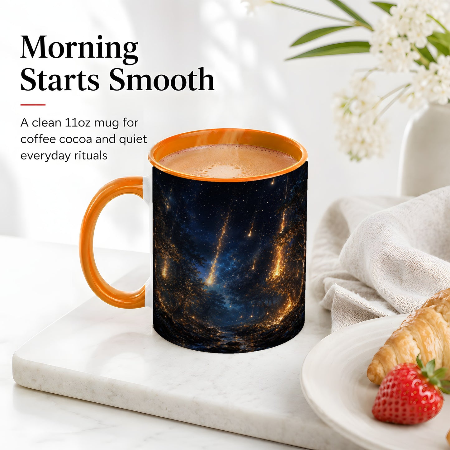 #pl[11oz|Orange] Meteor Shower Forest Ceramic Mug, Celestial Night Art