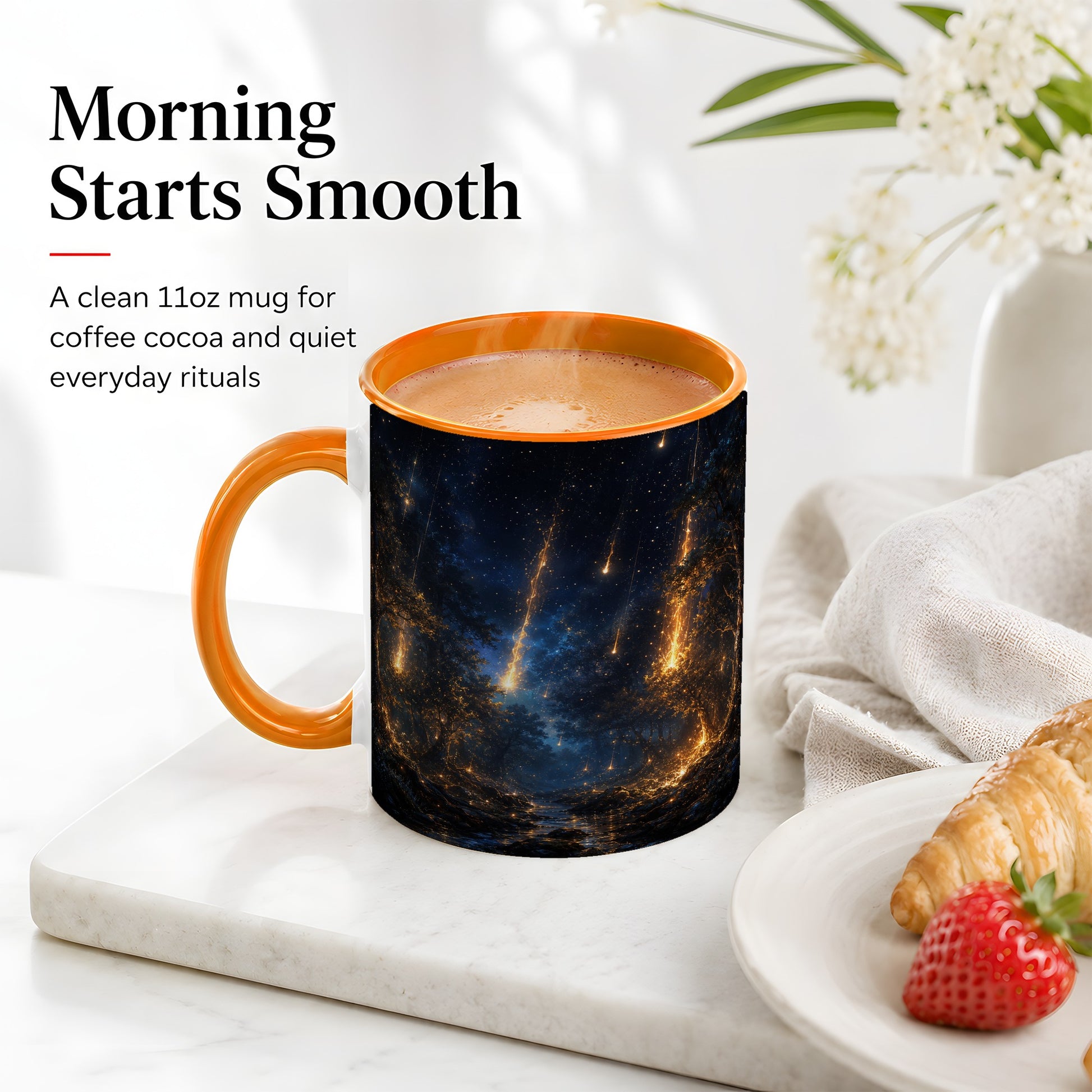 #pl[11oz|Orange] Meteor Shower Forest Ceramic Mug, Celestial Night Art