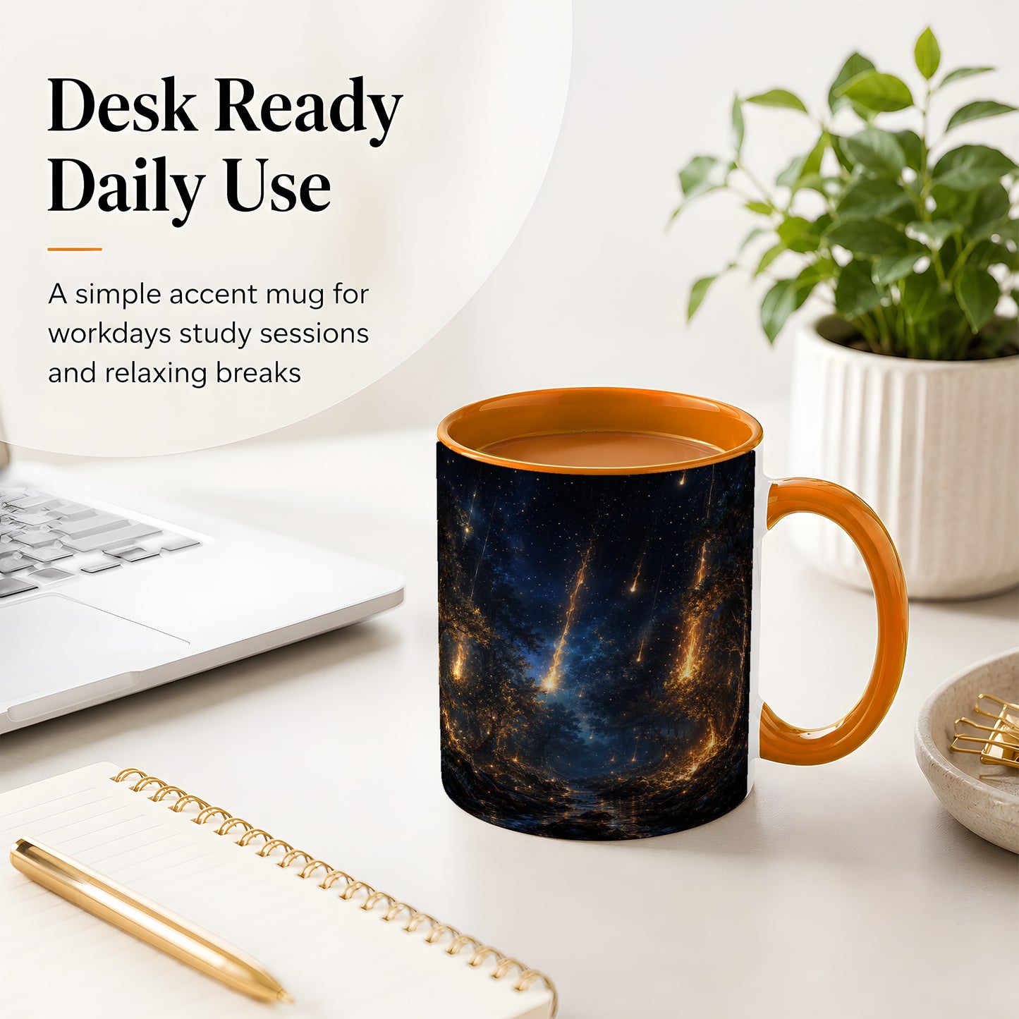 #pl[11oz|Orange] Meteor Shower Forest Ceramic Mug, Celestial Night Art