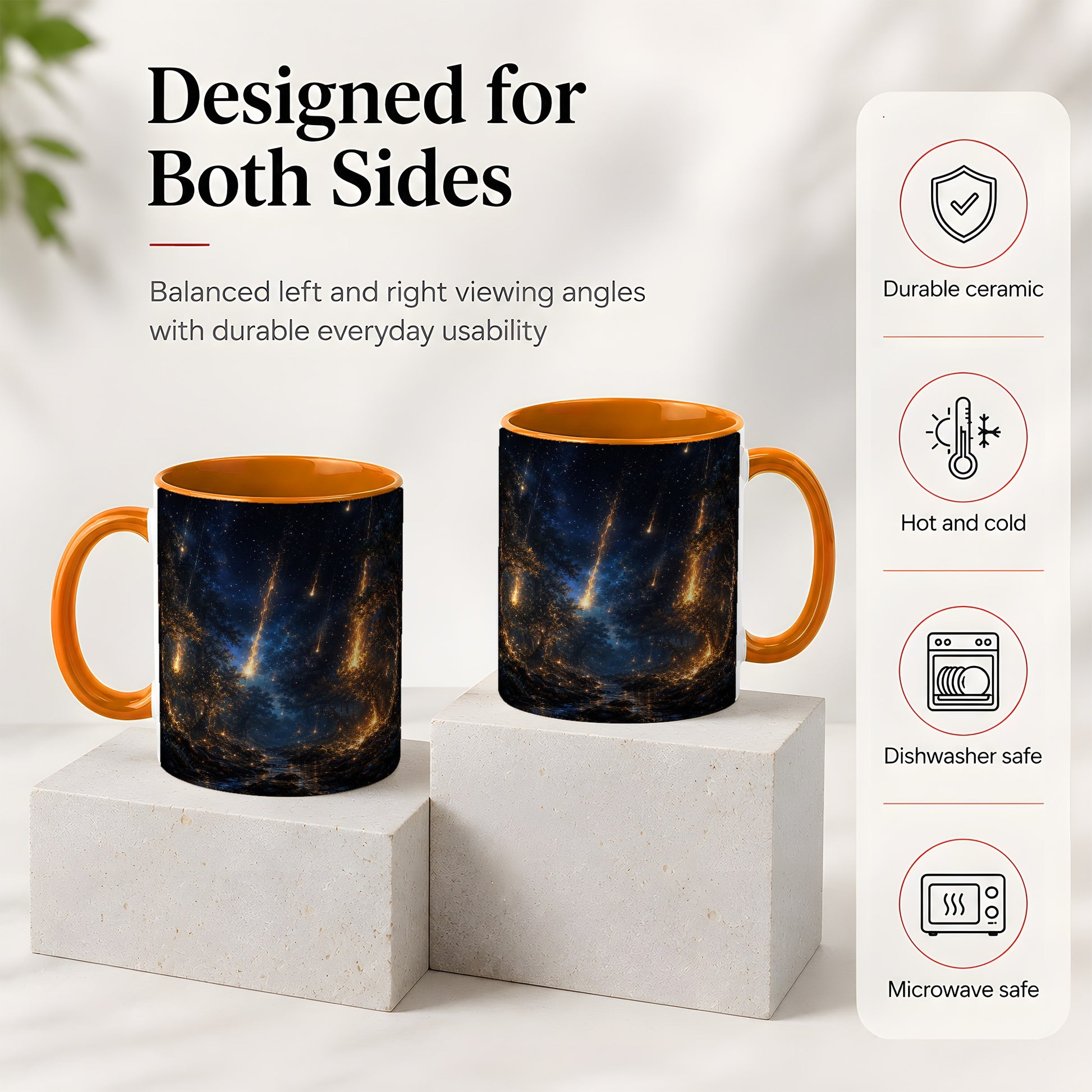 #pl[11oz|Orange] Meteor Shower Forest Ceramic Mug, Celestial Night Art