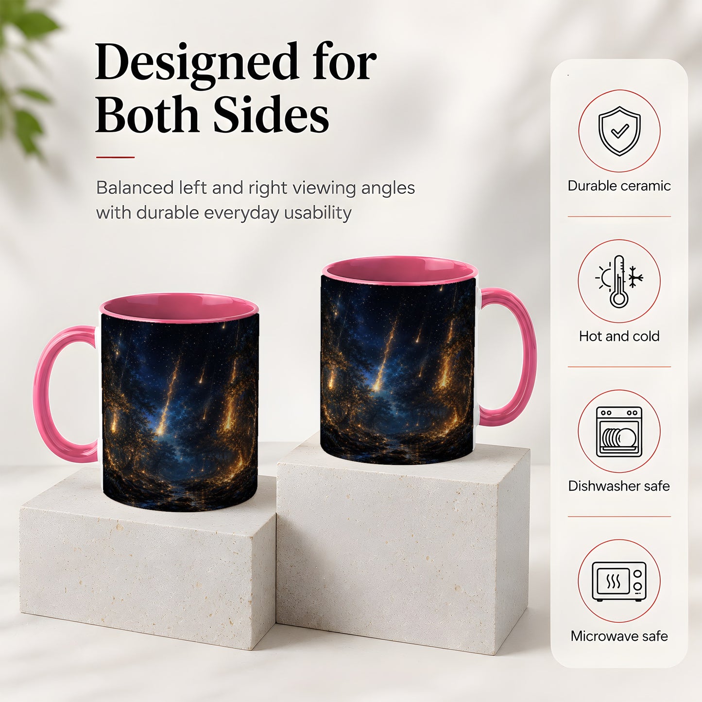 #pl[11oz|Pink] Meteor Shower Forest Ceramic Mug, Celestial Night Art