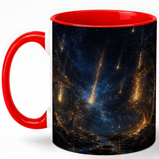 Meteor Shower Forest Ceramic Mug, Celestial Night Art