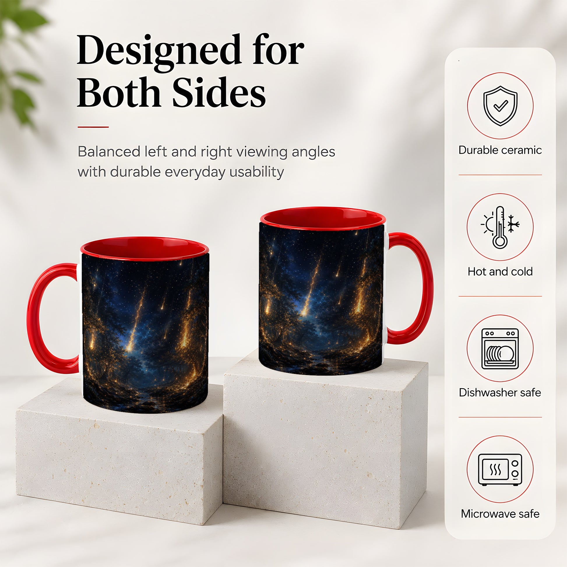 #pl[11oz|Red] Meteor Shower Forest Ceramic Mug, Celestial Night Art