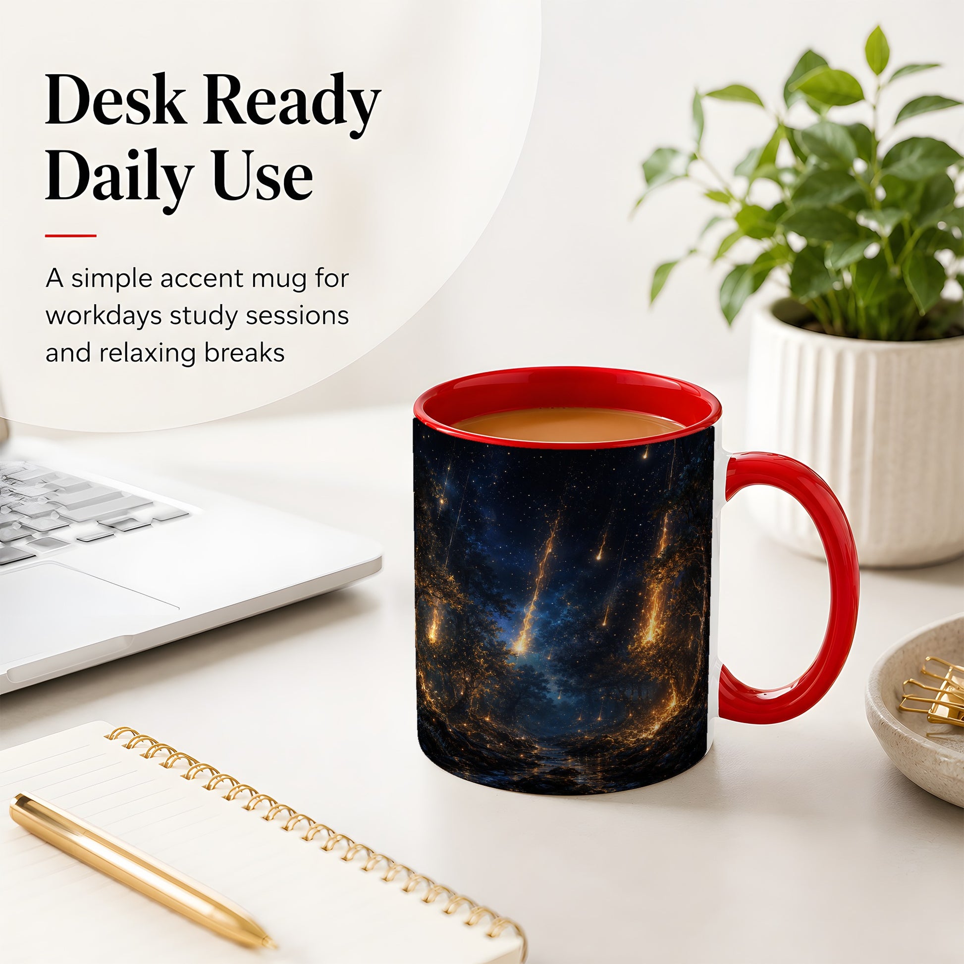 #pl[11oz|Red] Meteor Shower Forest Ceramic Mug, Celestial Night Art