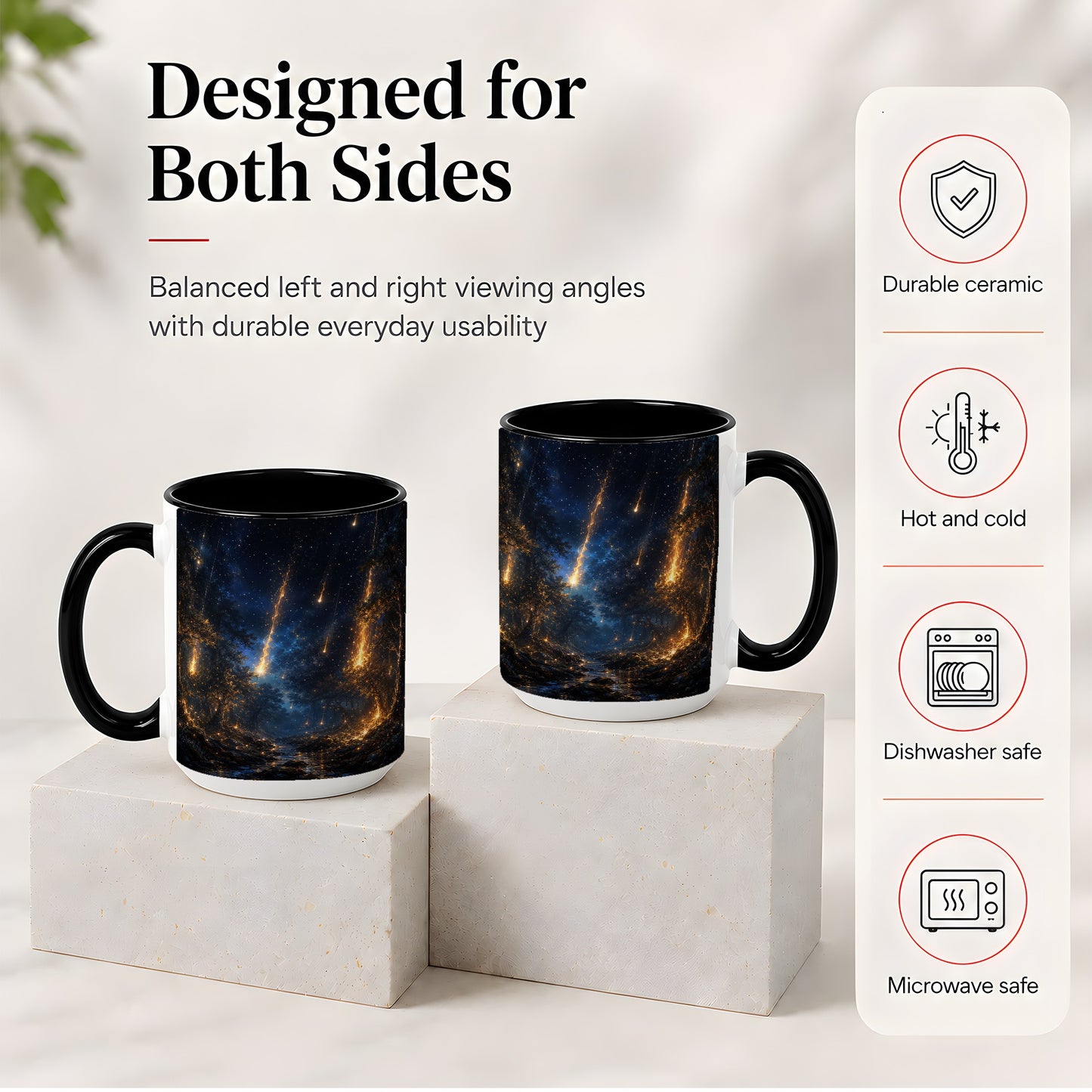 #pl[15oz|Black] Meteor Shower Forest Ceramic Mug, Celestial Night Art
