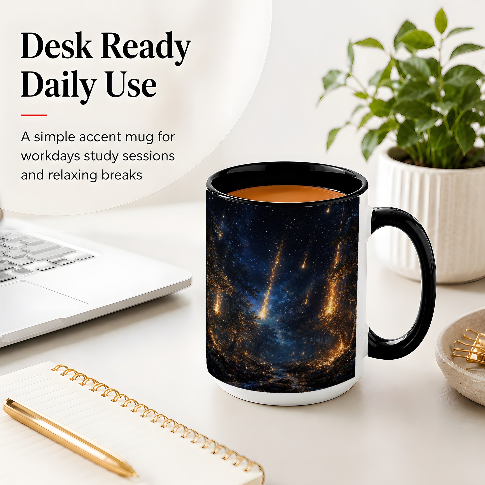 #pl[15oz|Black] Meteor Shower Forest Ceramic Mug, Celestial Night Art