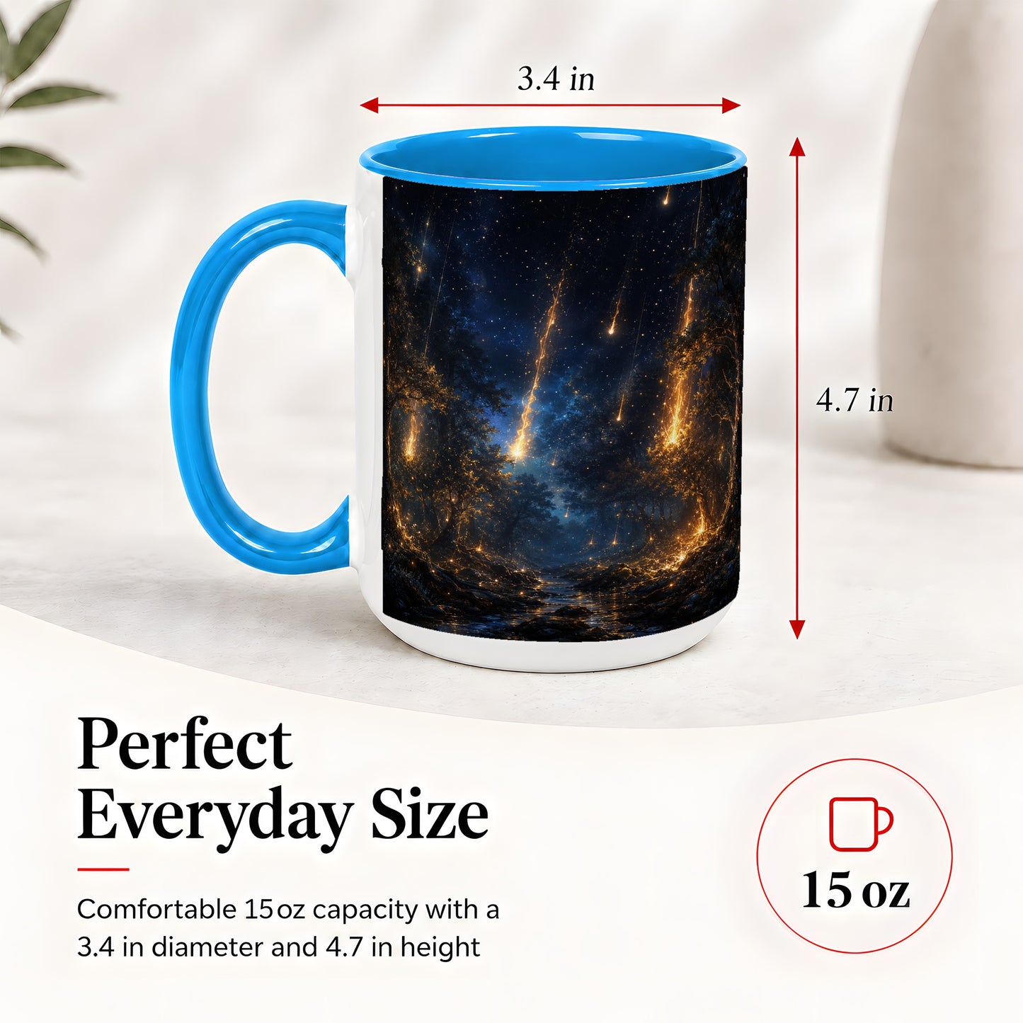 #pl[15oz|Blue] Meteor Shower Forest Ceramic Mug, Celestial Night Art