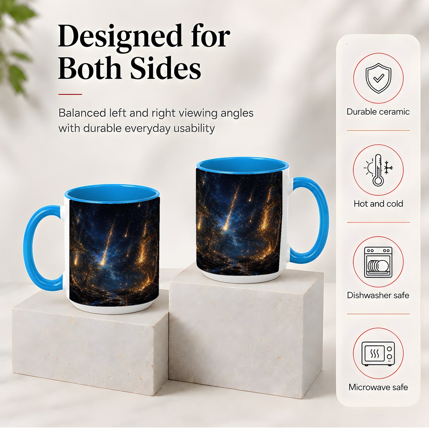#pl[15oz|Blue] Meteor Shower Forest Ceramic Mug, Celestial Night Art