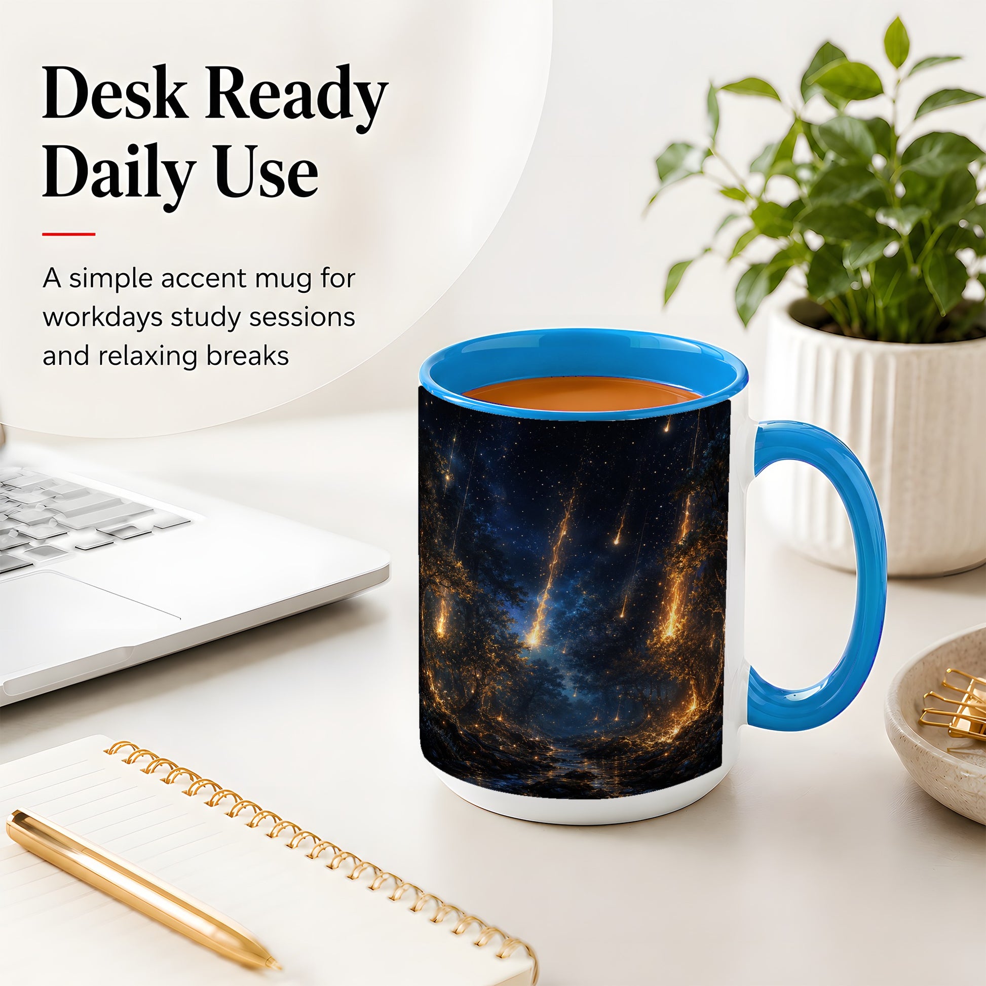 #pl[15oz|Blue] Meteor Shower Forest Ceramic Mug, Celestial Night Art