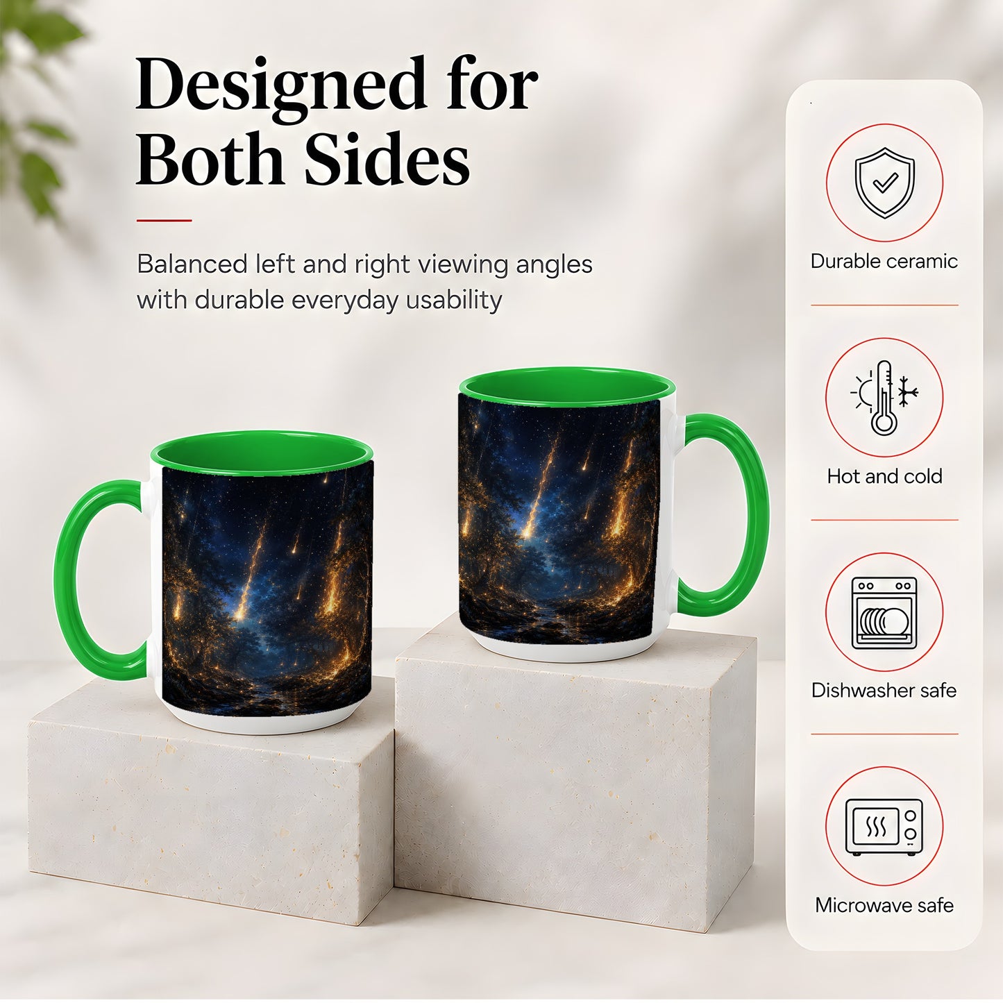 #pl[15oz|Green] Meteor Shower Forest Ceramic Mug, Celestial Night Art