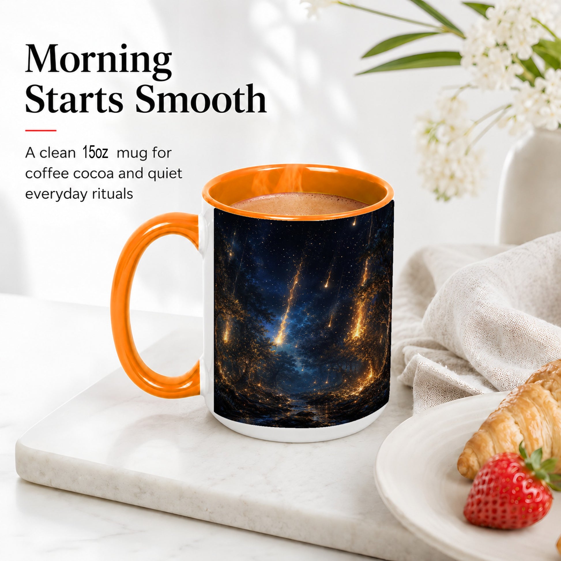 #pl[15oz|Orange] Meteor Shower Forest Ceramic Mug, Celestial Night Art