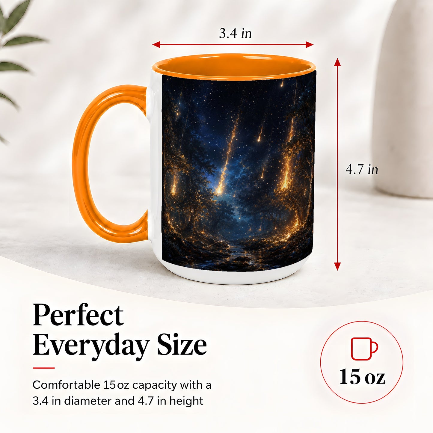 #pl[15oz|Orange] Meteor Shower Forest Ceramic Mug, Celestial Night Art
