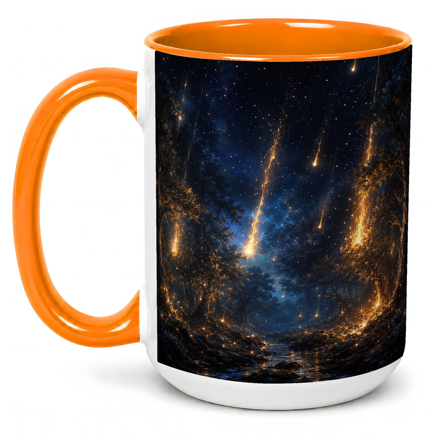 #pl[15oz|Orange] Meteor Shower Forest Ceramic Mug, Celestial Night Art