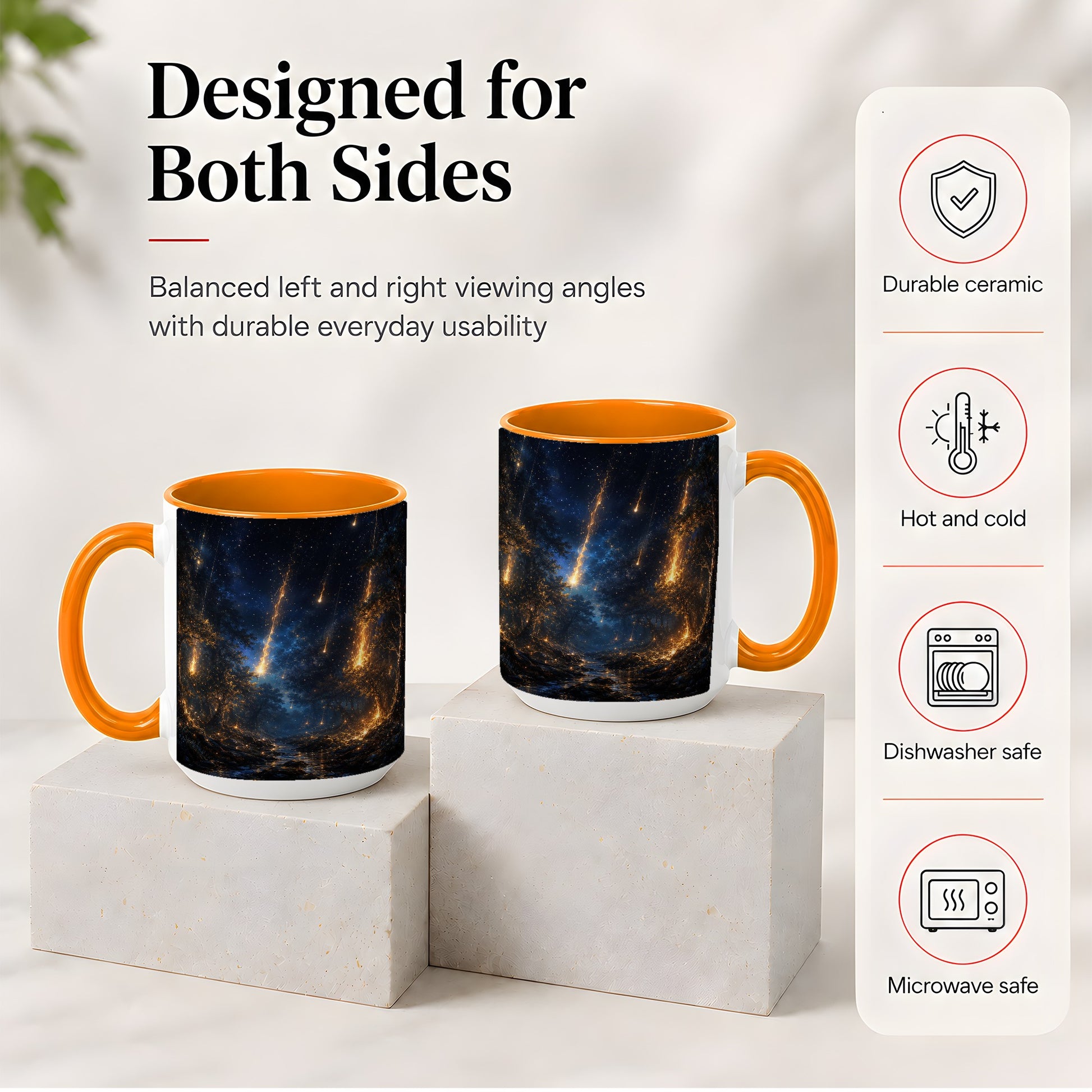 #pl[15oz|Orange] Meteor Shower Forest Ceramic Mug, Celestial Night Art