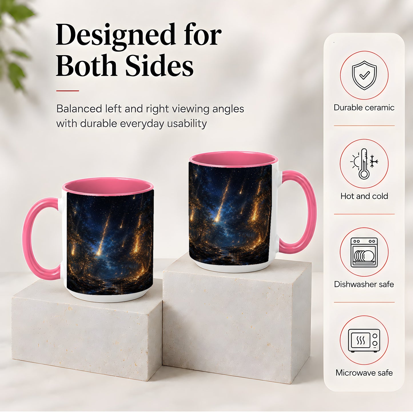 #pl[15oz|Pink] Meteor Shower Forest Ceramic Mug, Celestial Night Art