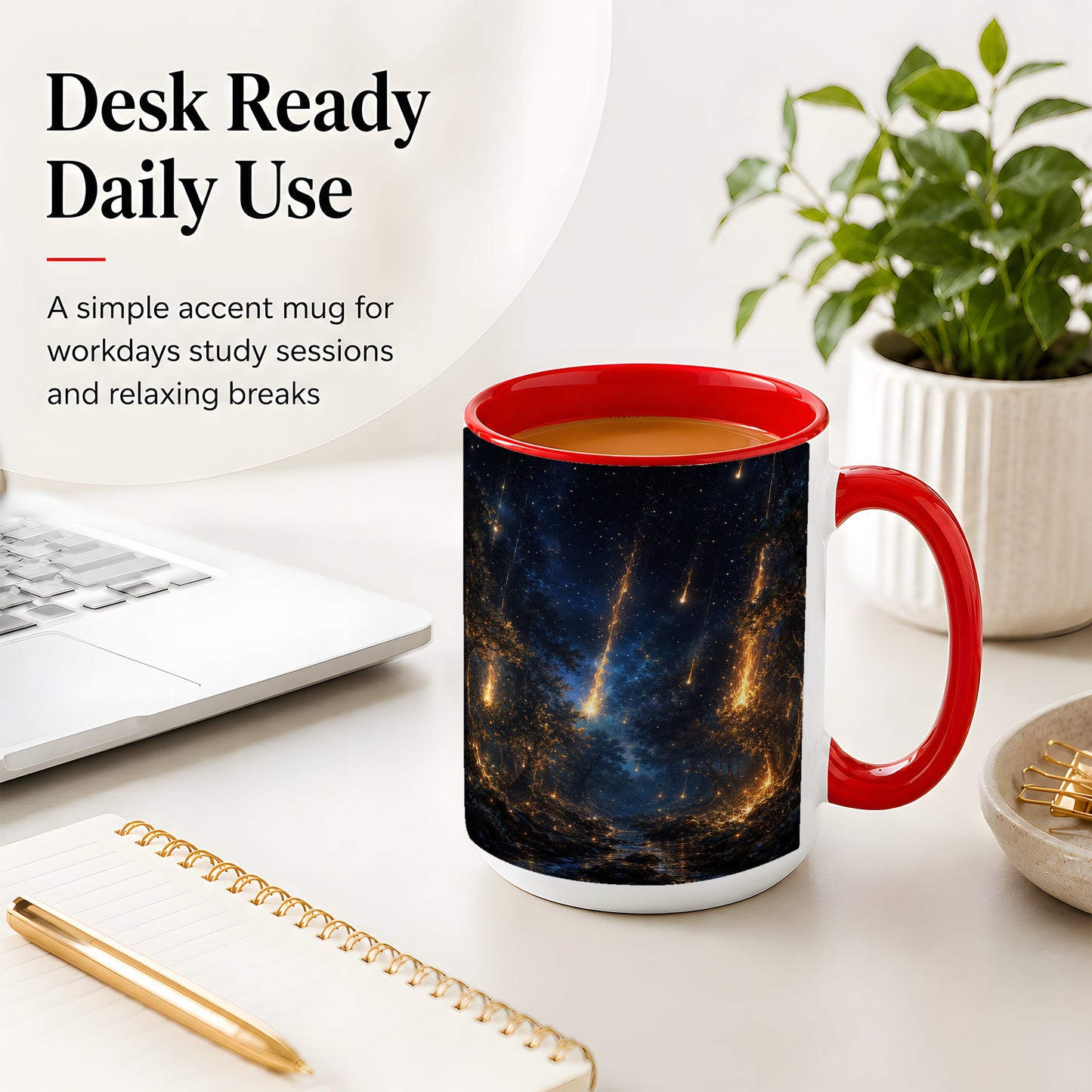 #pl[15oz|Red] Meteor Shower Forest Ceramic Mug, Celestial Night Art