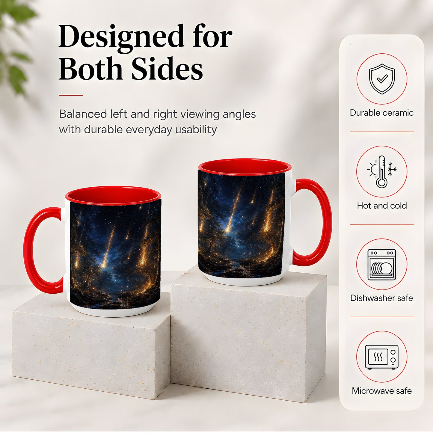 #pl[15oz|Red] Meteor Shower Forest Ceramic Mug, Celestial Night Art