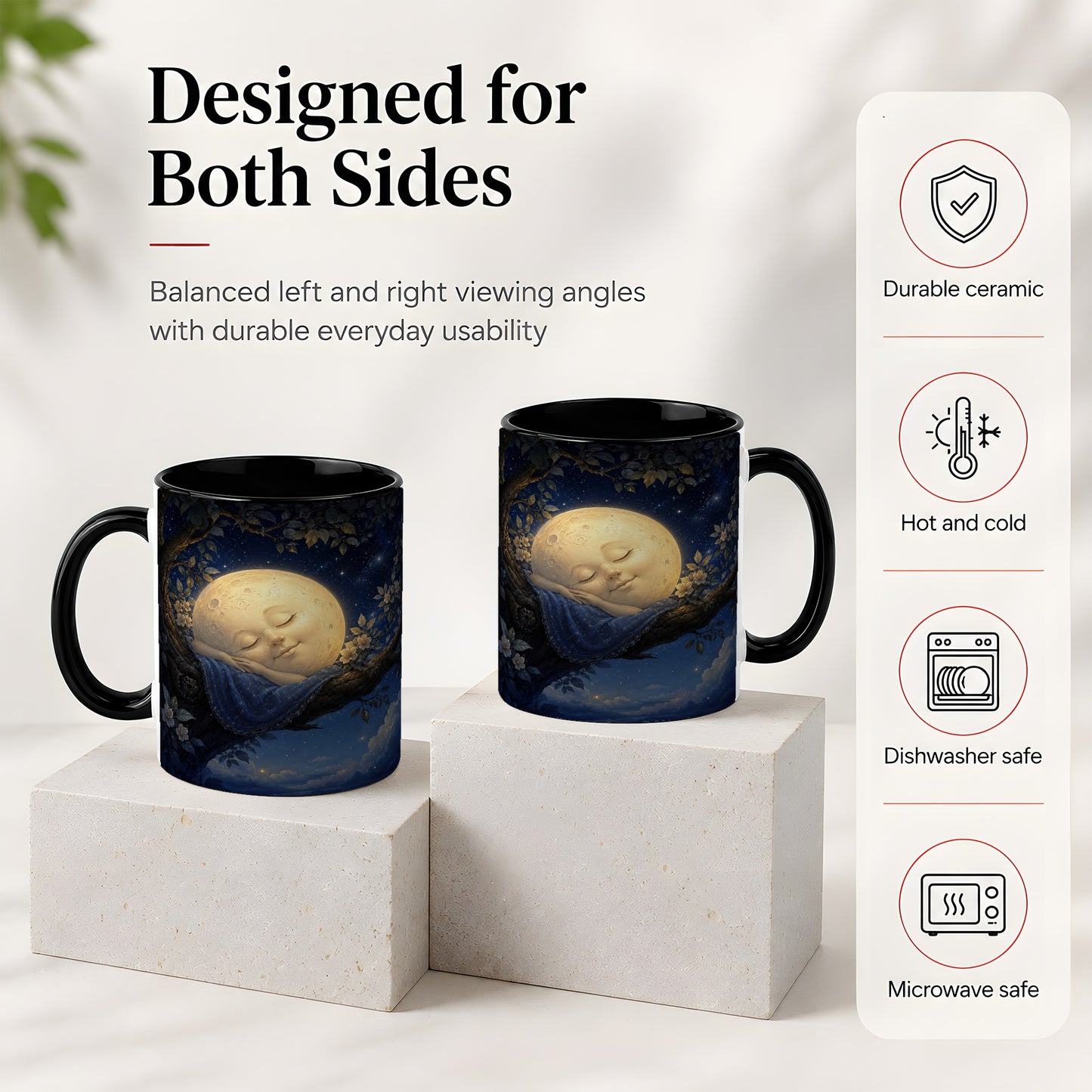 #pl[11oz|Black] Sleeping Moon Ceramic Mug, Dreamy Celestial Night Art