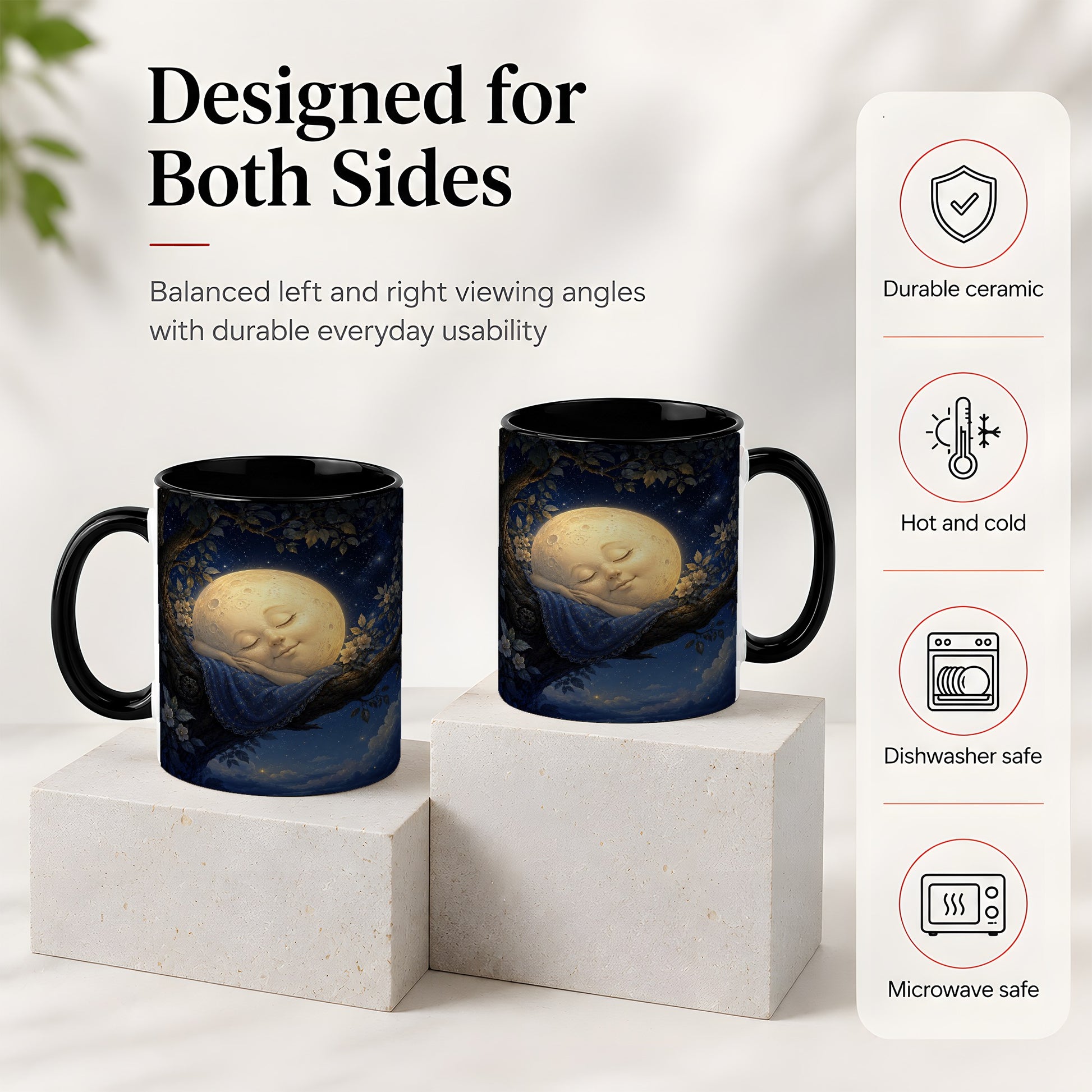 #pl[11oz|Black] Sleeping Moon Ceramic Mug, Dreamy Celestial Night Art