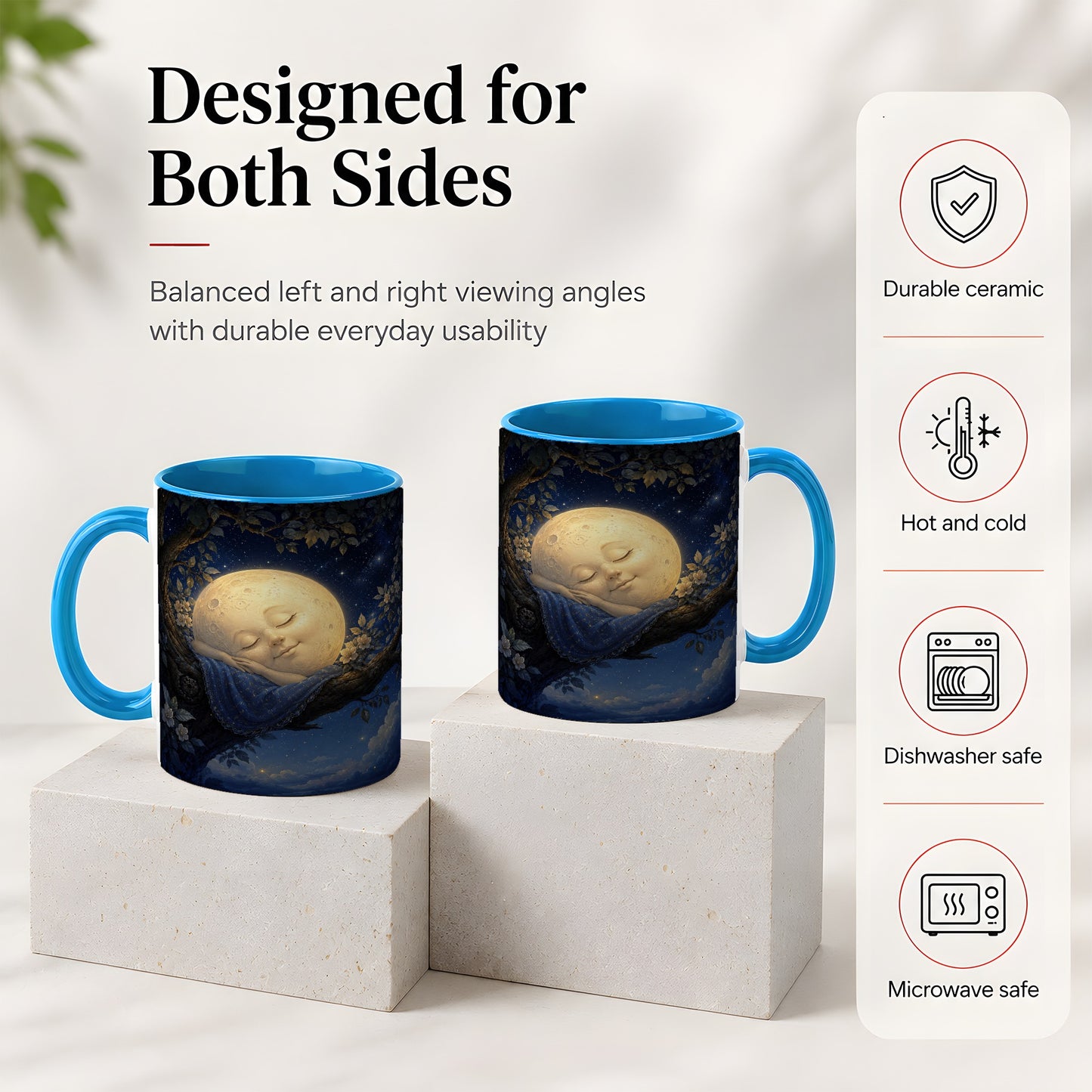 #pl[11oz|Blue] Sleeping Moon Ceramic Mug, Dreamy Celestial Night Art