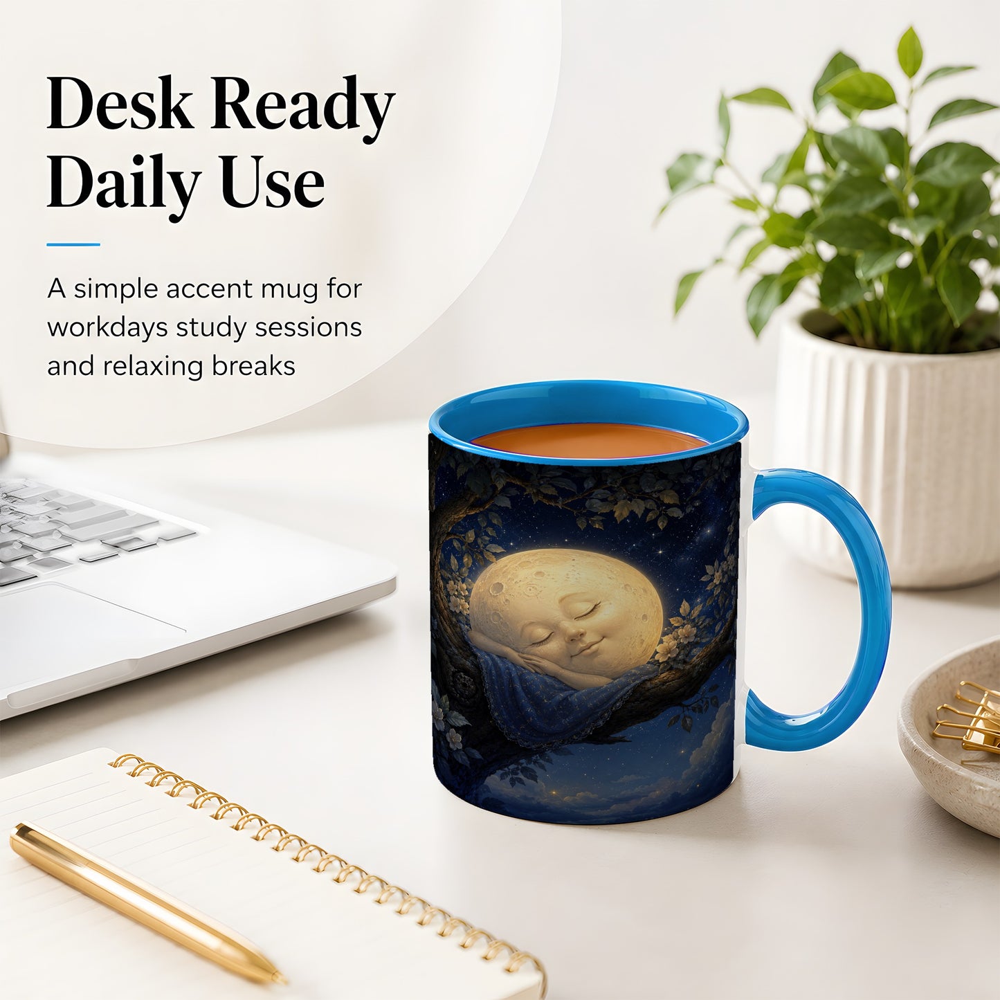 #pl[11oz|Blue] Sleeping Moon Ceramic Mug, Dreamy Celestial Night Art