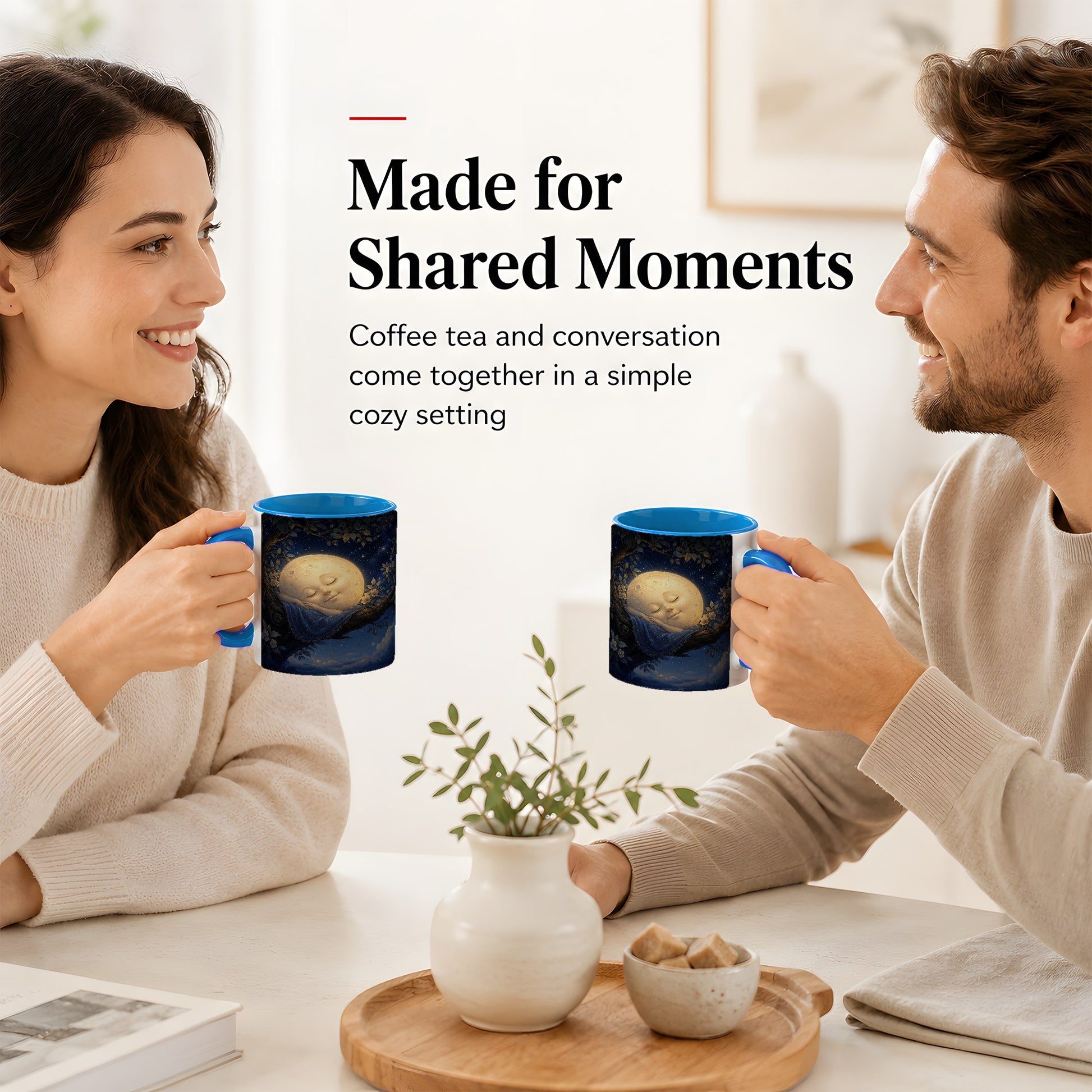 #pl[11oz|Blue] Sleeping Moon Ceramic Mug, Dreamy Celestial Night Art