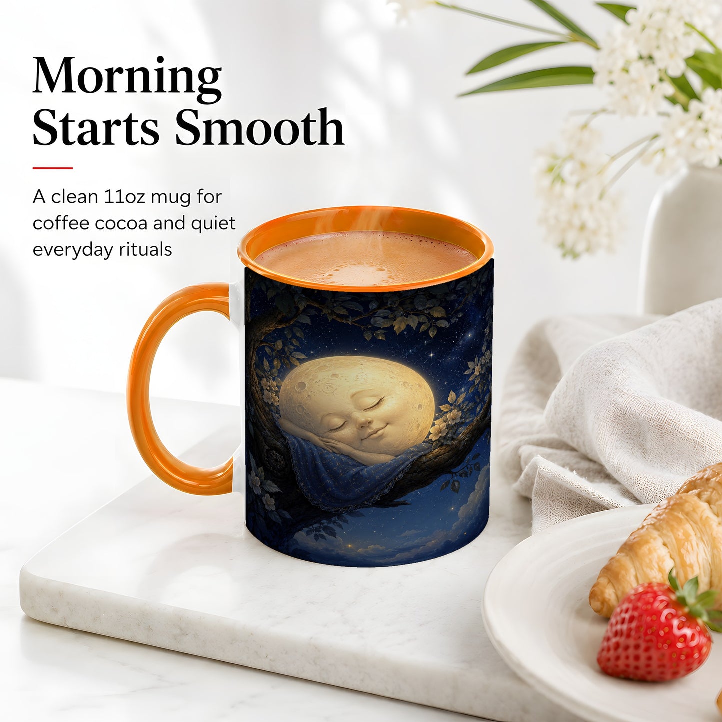 #pl[11oz|Orange] Sleeping Moon Ceramic Mug, Dreamy Celestial Night Art