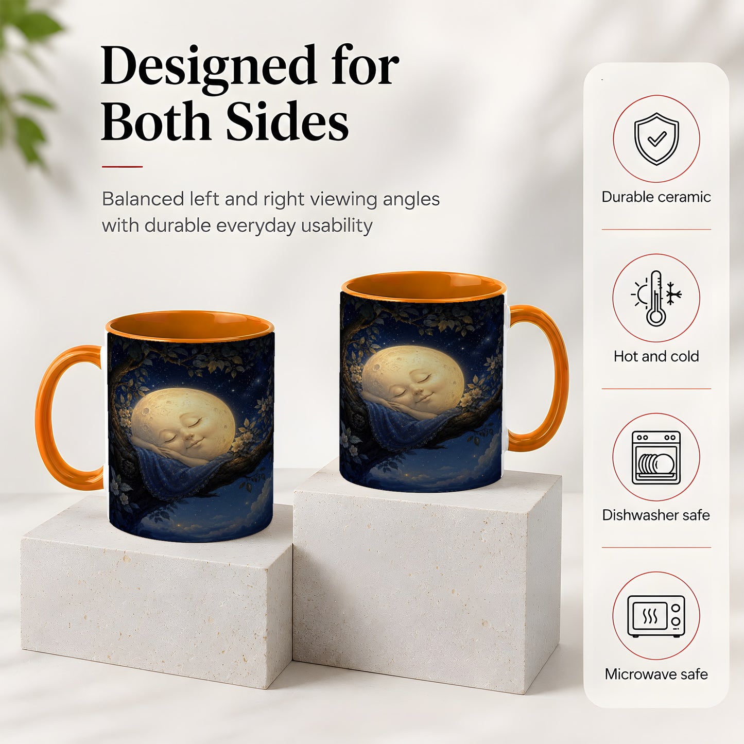 #pl[11oz|Orange] Sleeping Moon Ceramic Mug, Dreamy Celestial Night Art