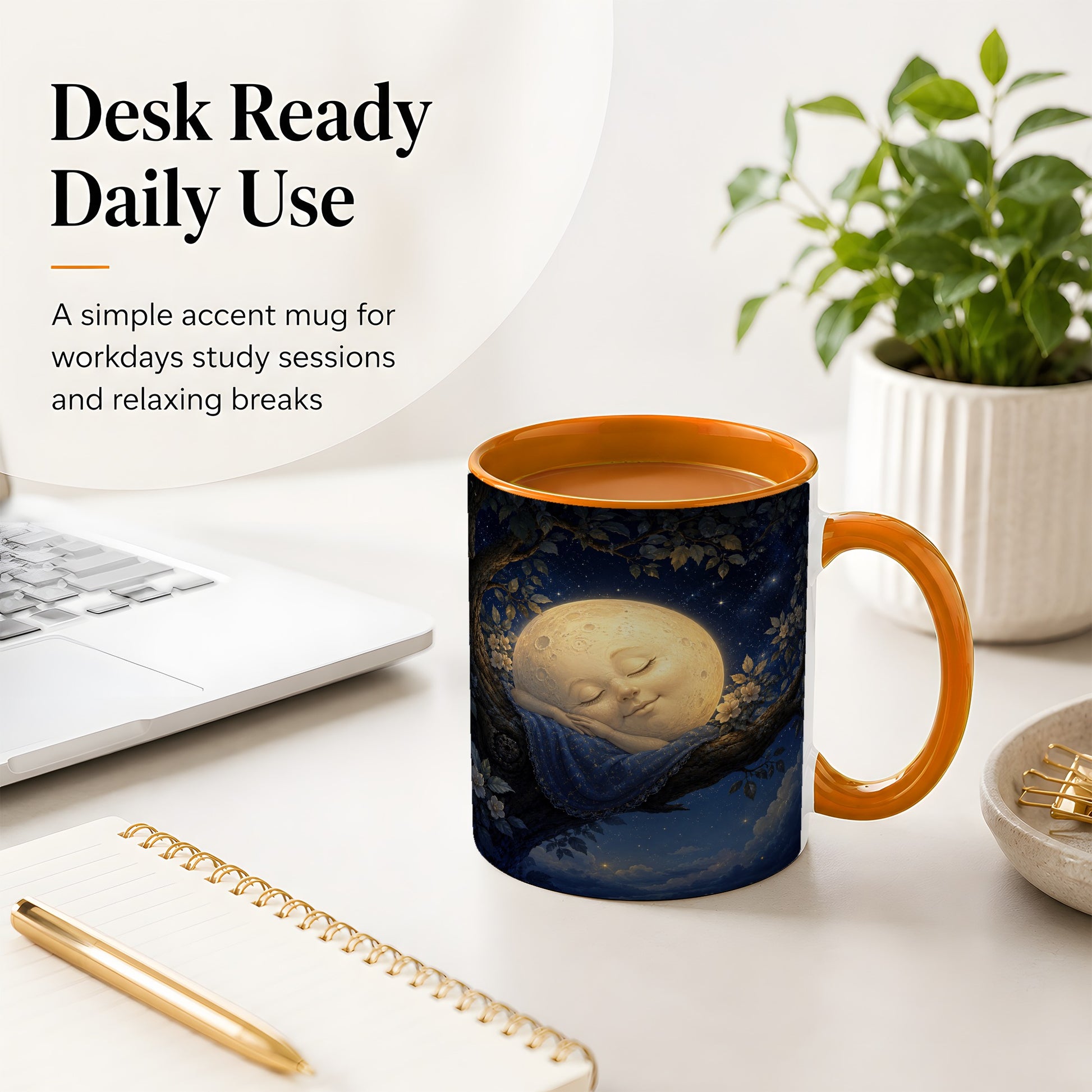 #pl[11oz|Orange] Sleeping Moon Ceramic Mug, Dreamy Celestial Night Art