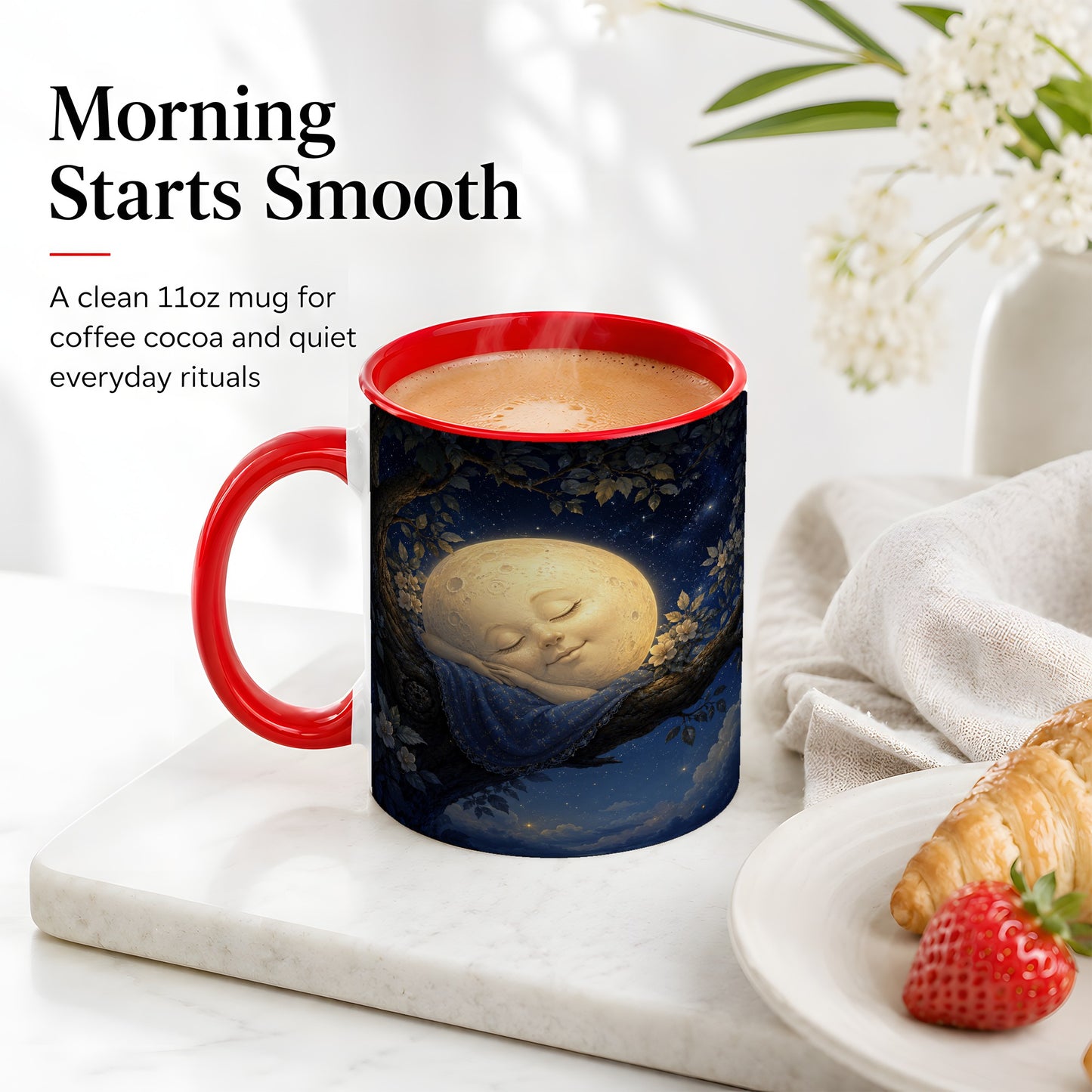 #pl[11oz|Red] Sleeping Moon Ceramic Mug, Dreamy Celestial Night Art