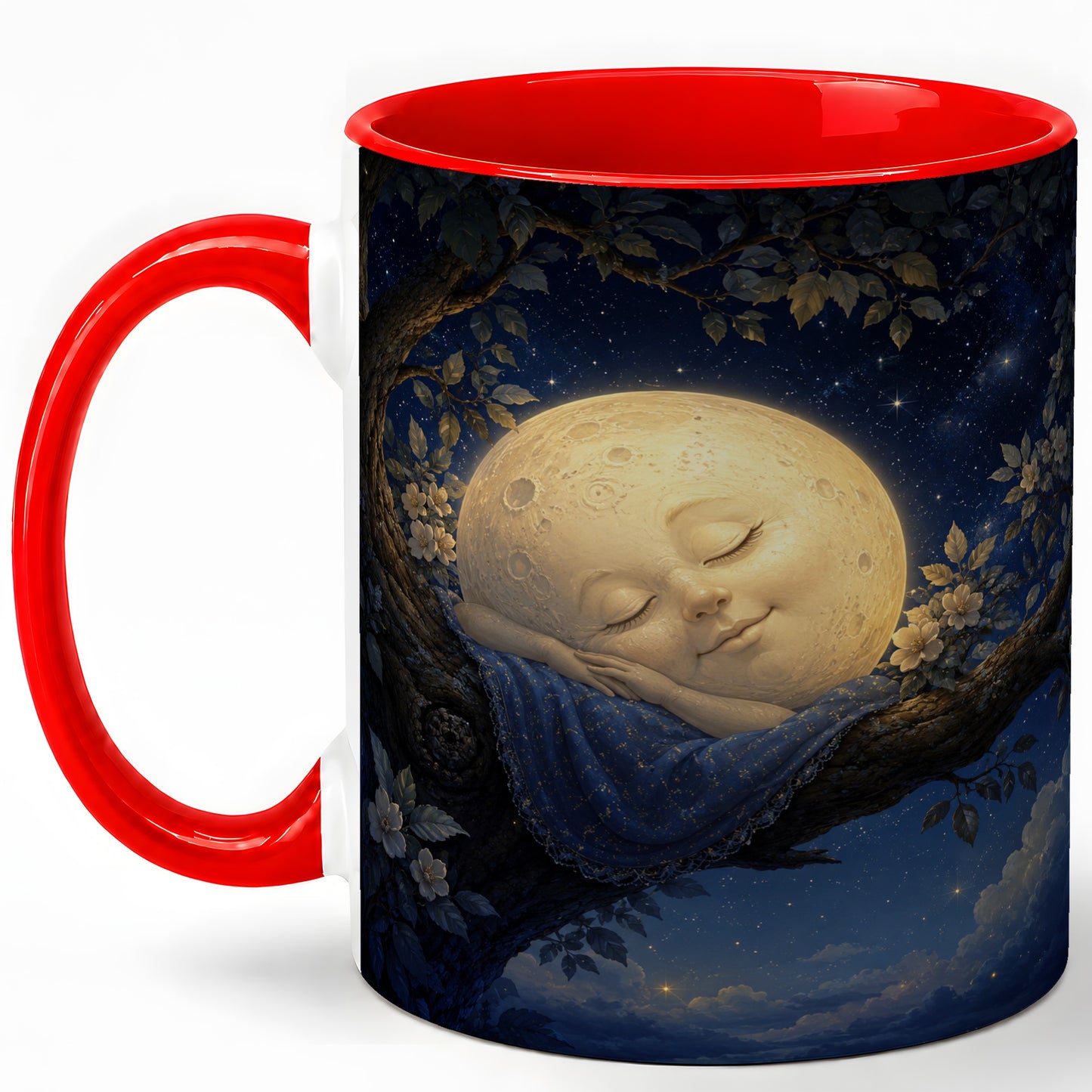 Sleeping Moon Ceramic Mug, Dreamy Celestial Night Art