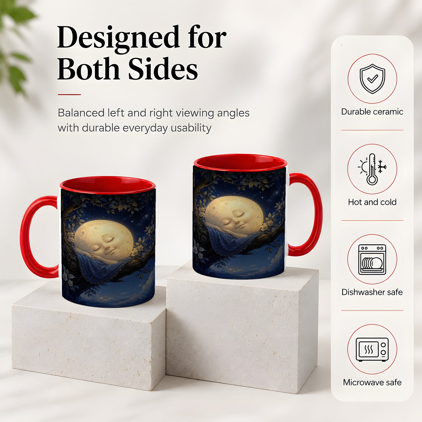 #pl[11oz|Red] Sleeping Moon Ceramic Mug, Dreamy Celestial Night Art